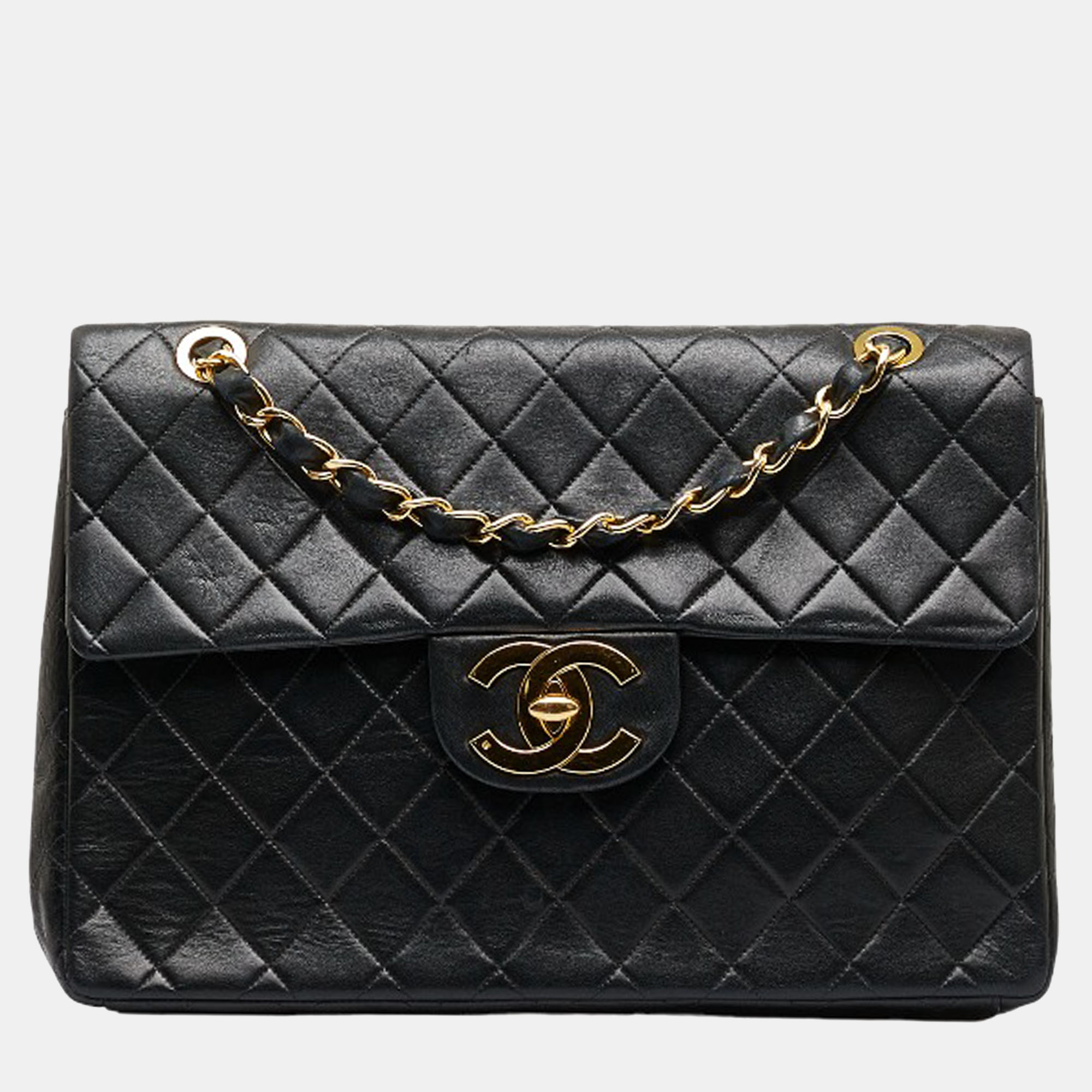 Chanel black leather maxi classic single flap shoulder bag
