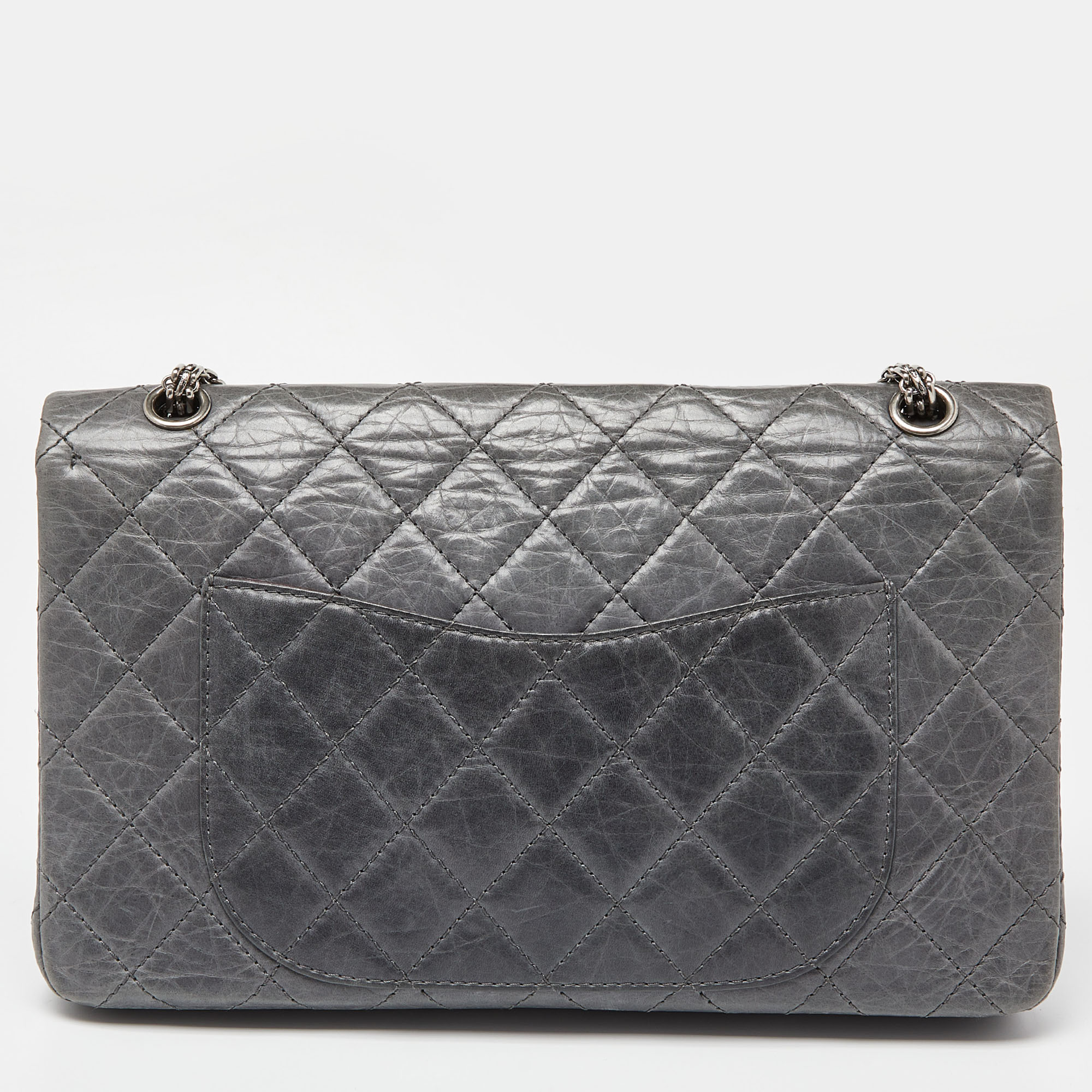 Chanel Grey Quilted Crinkled Leather Limited Edition 50th Anniversary Reissue 2.55 Classic 227 Double Flap Bag