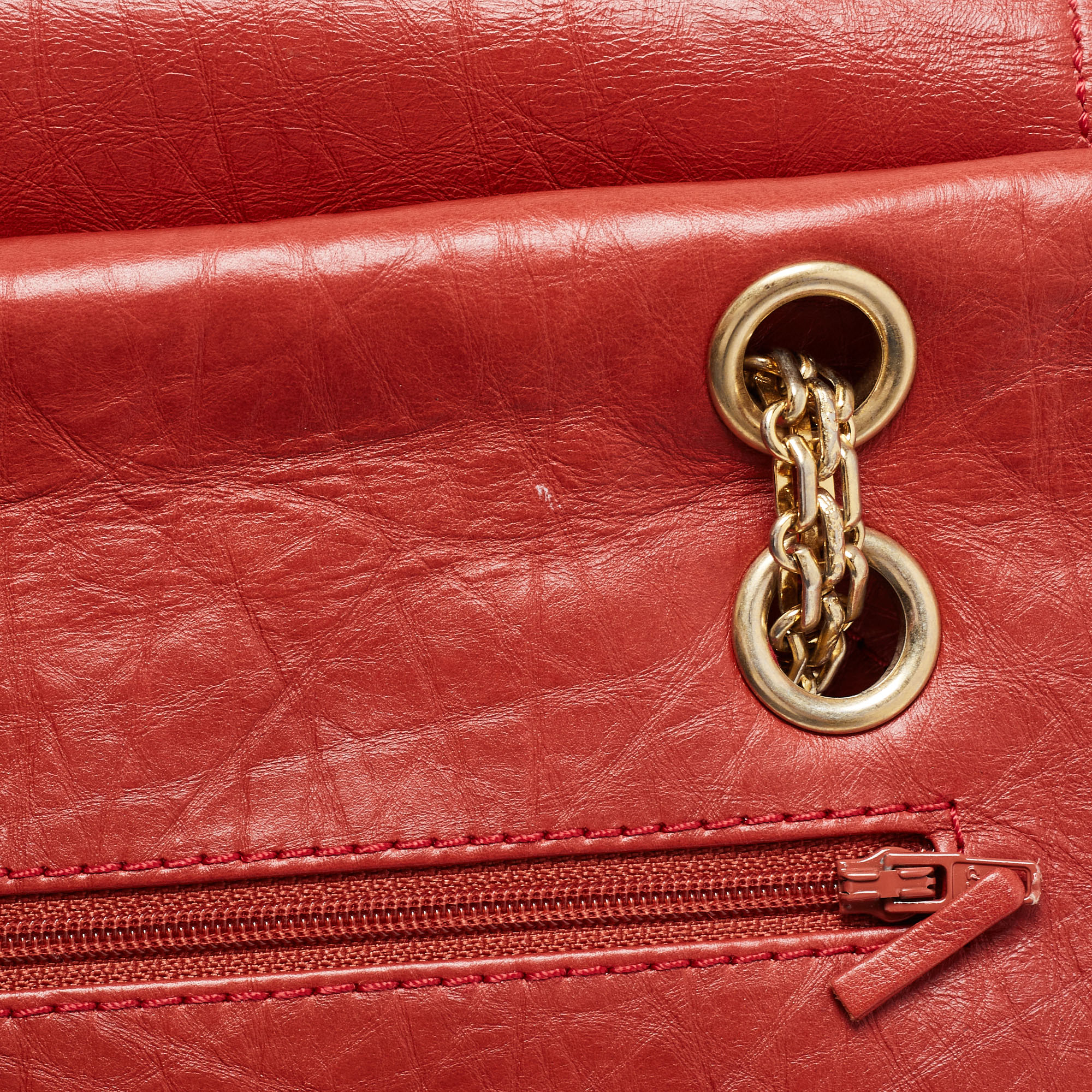 Chanel Red Quilted Aged Leather Reissue 2.55 Classic 227 Flap Bag