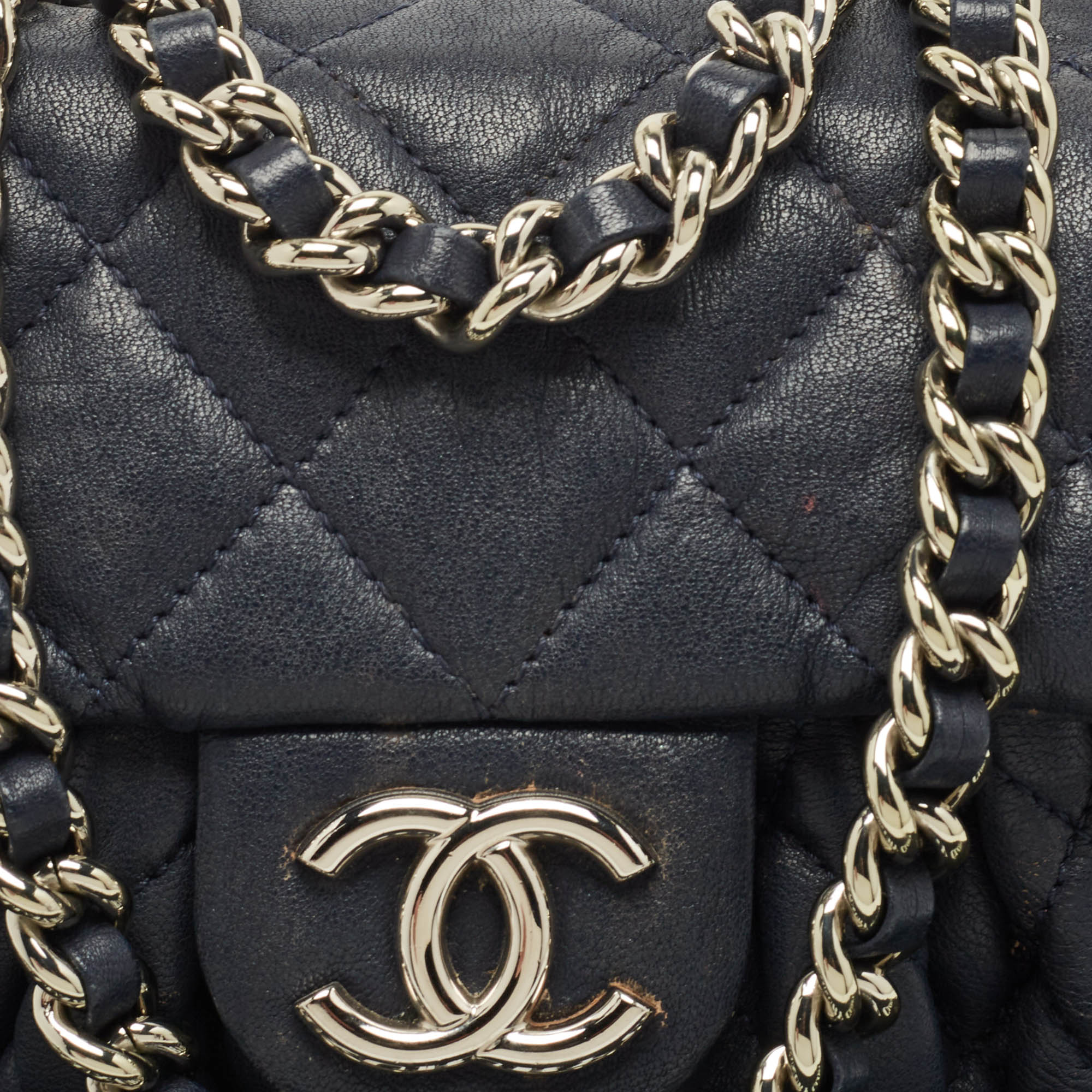 Chanel Navy Blue Quilted Leather CC Chain Around Flap Bag