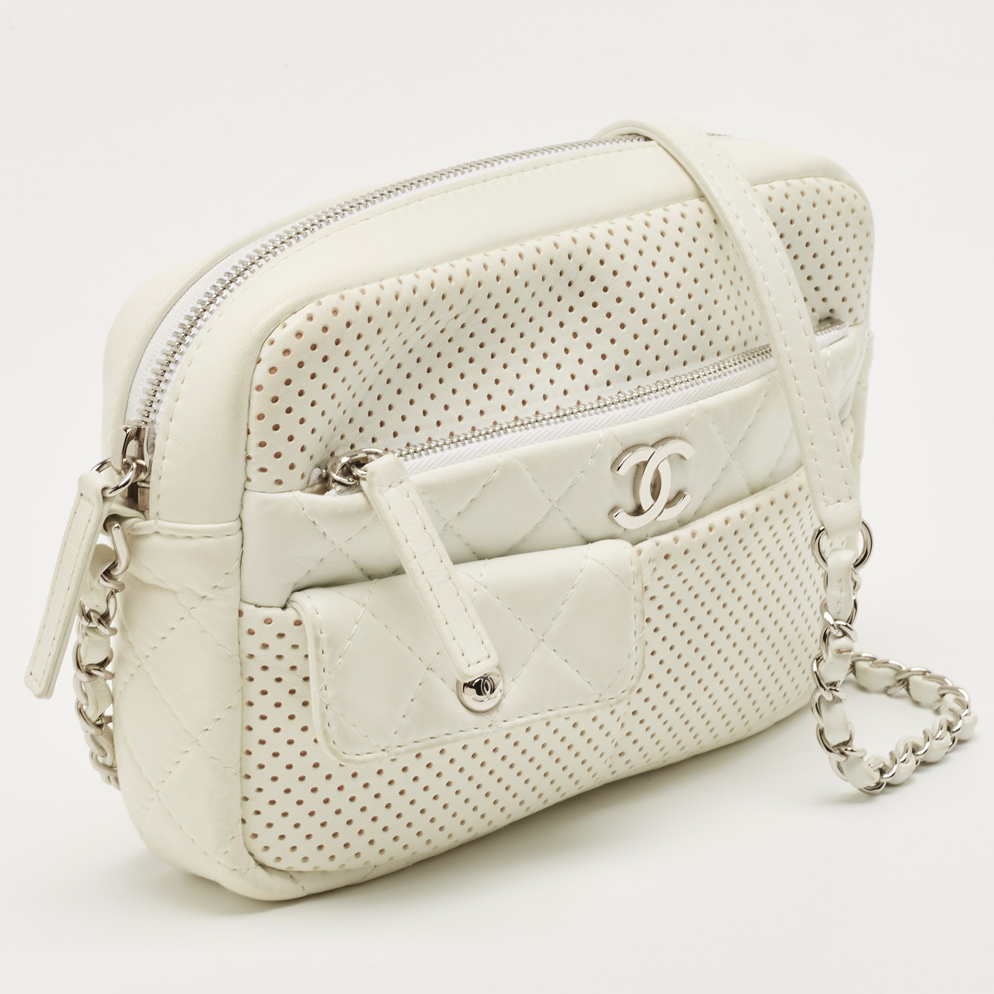 Chanel White Perforated Leather Ultra Pocket Camera Bag