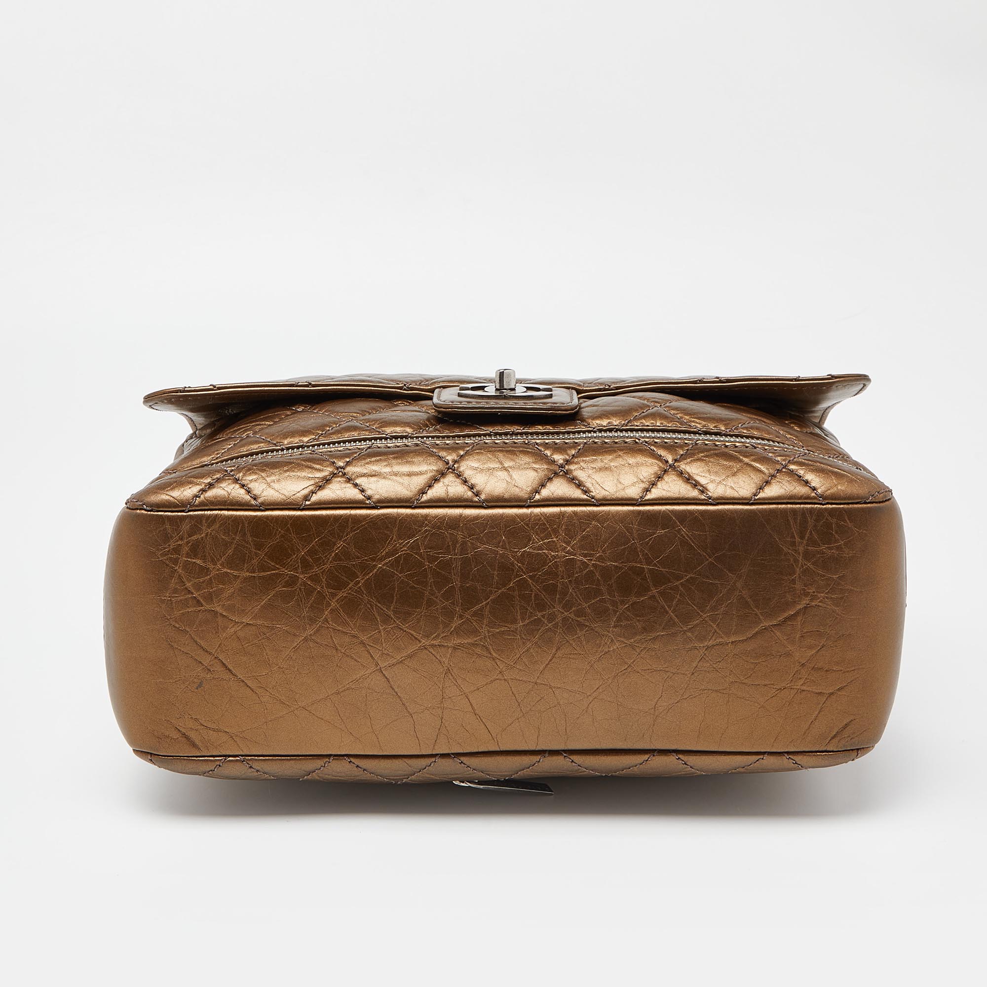 Chanel Gold Quilted Crinkled Leather PNY Expandable Shoulder Bag