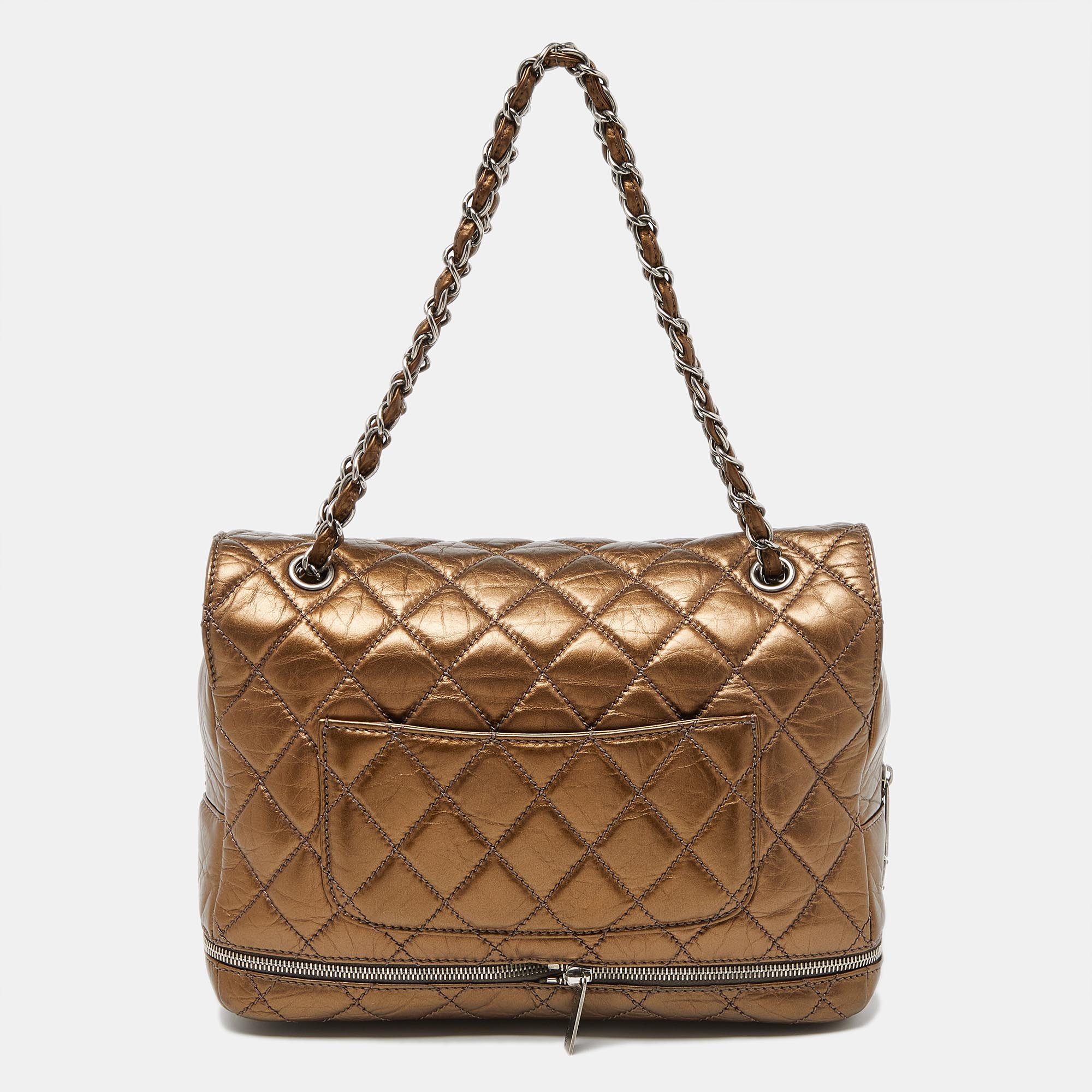 Chanel Gold Quilted Crinkled Leather PNY Expandable Shoulder Bag