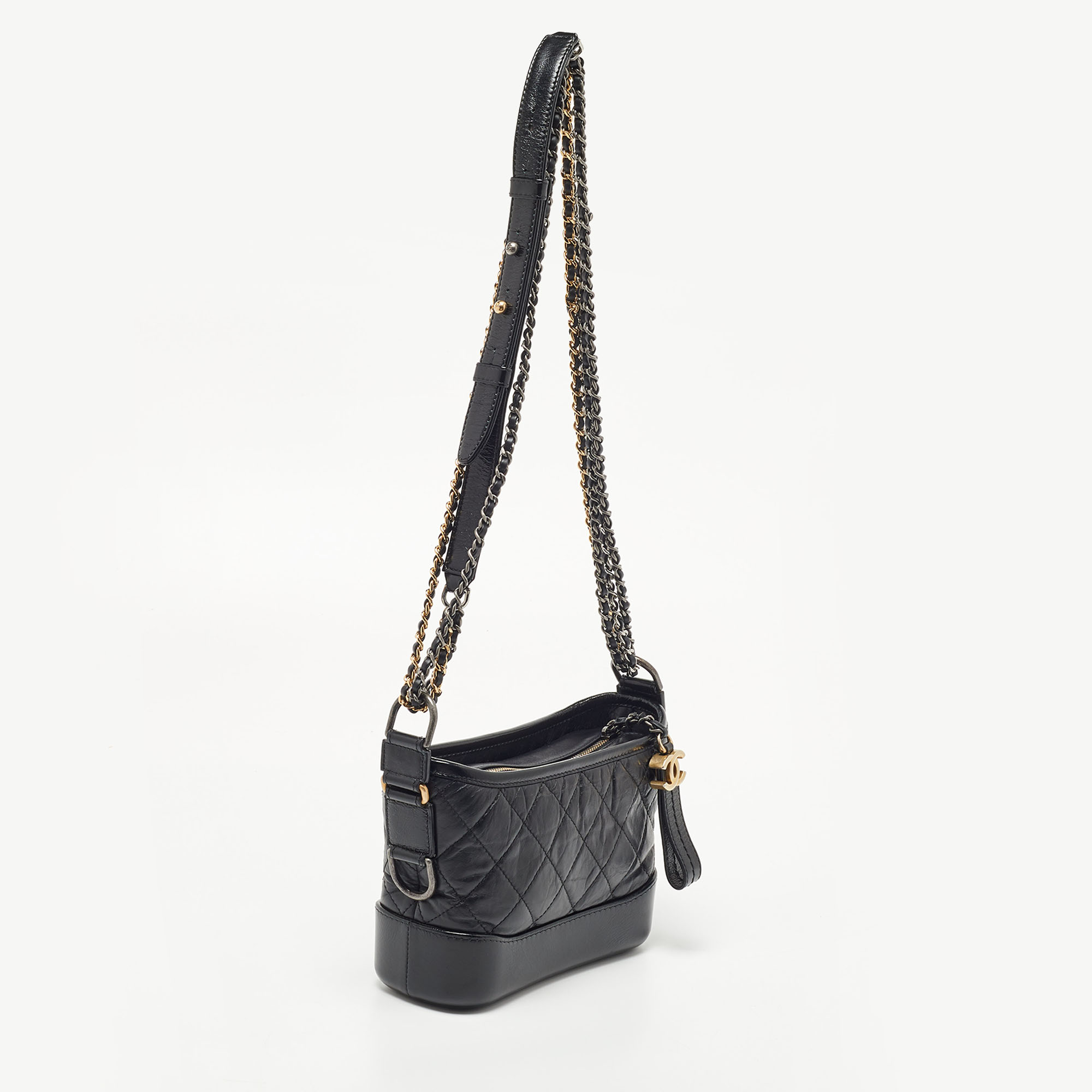 Chanel Black Quilted Aged Leather Small Gabrielle Hobo