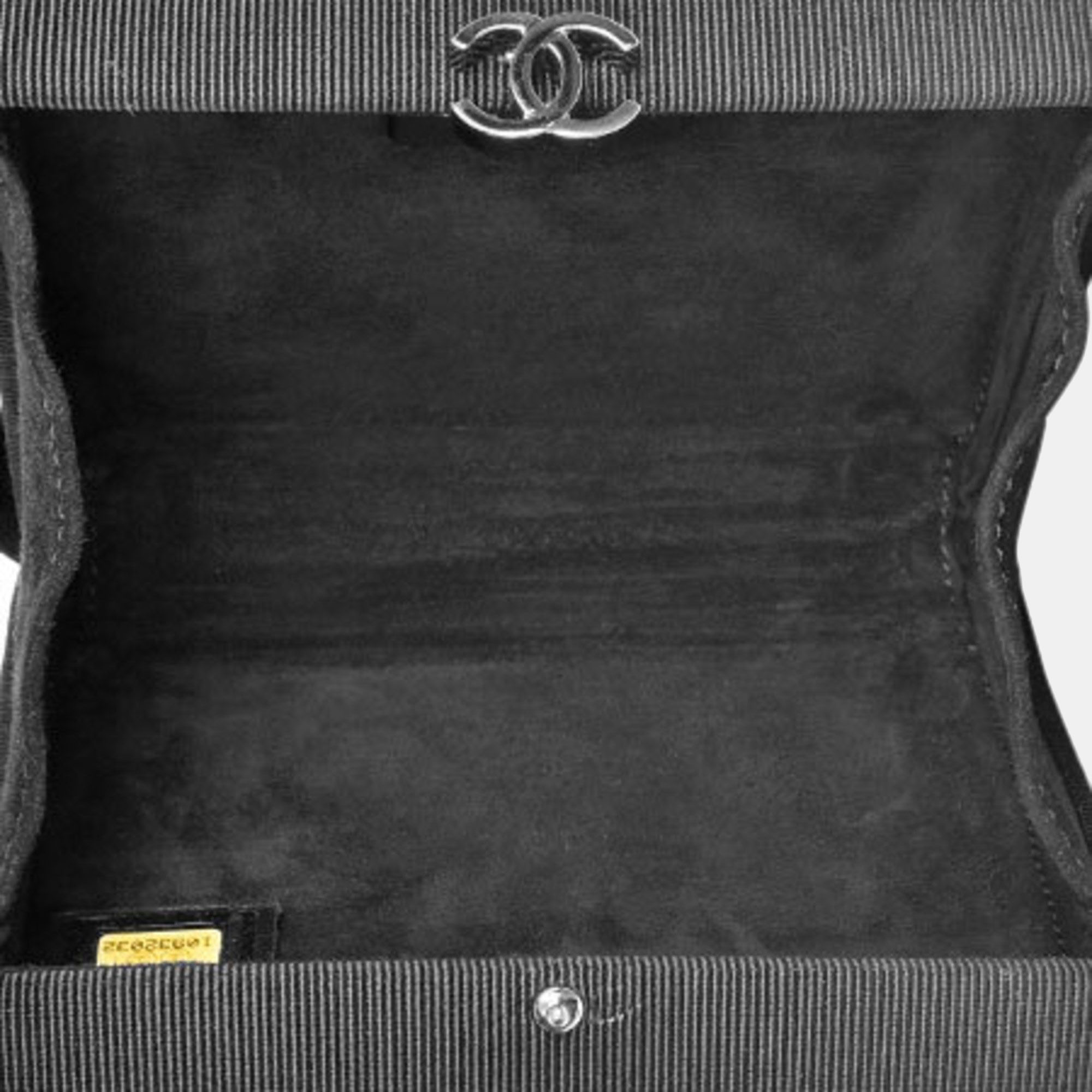 Chanel Black/Beige Fabric Rhinestone Plastic Coco Clutch Bag