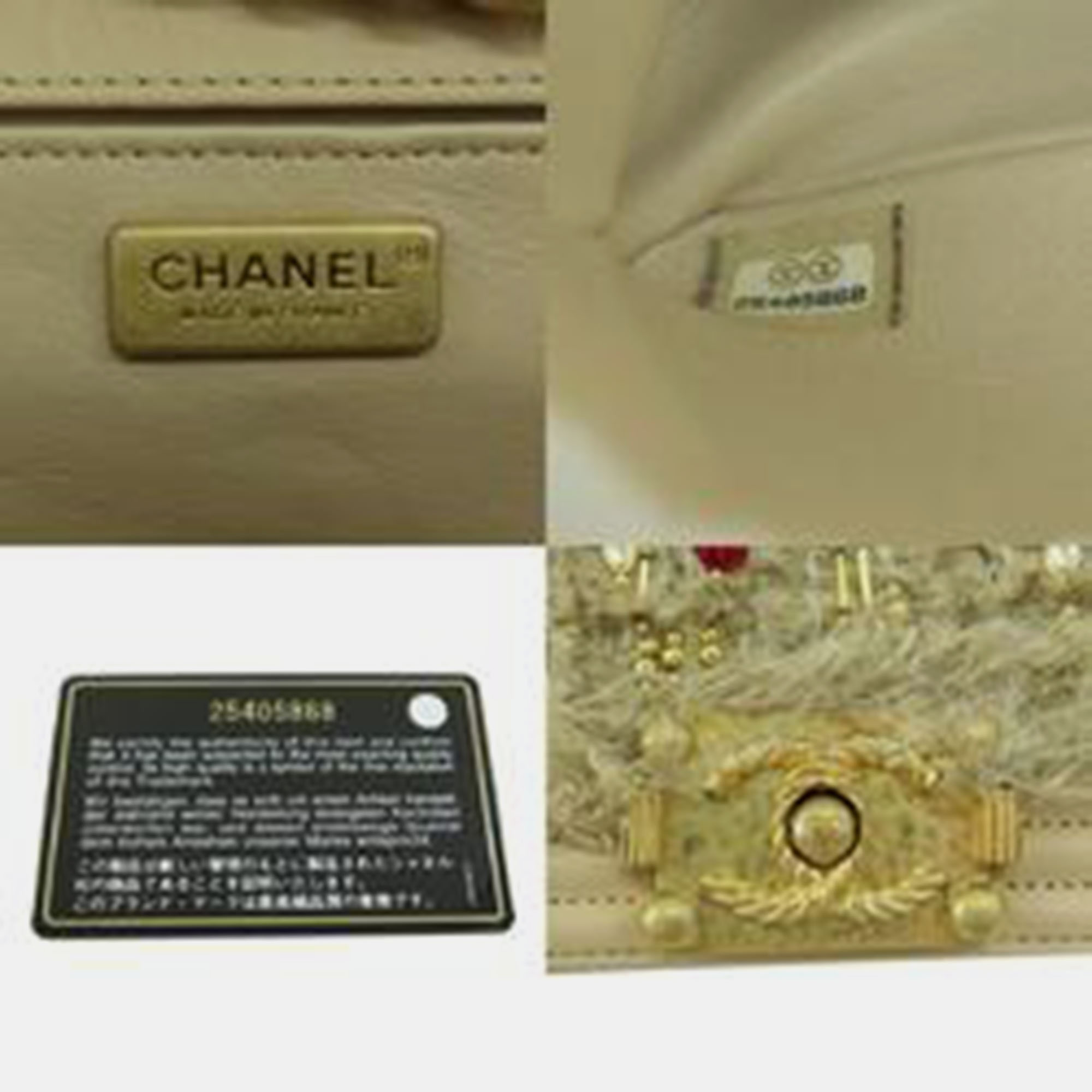 Chanel Beige Calf Leather Embellished Medium Boy Shoulder Bag