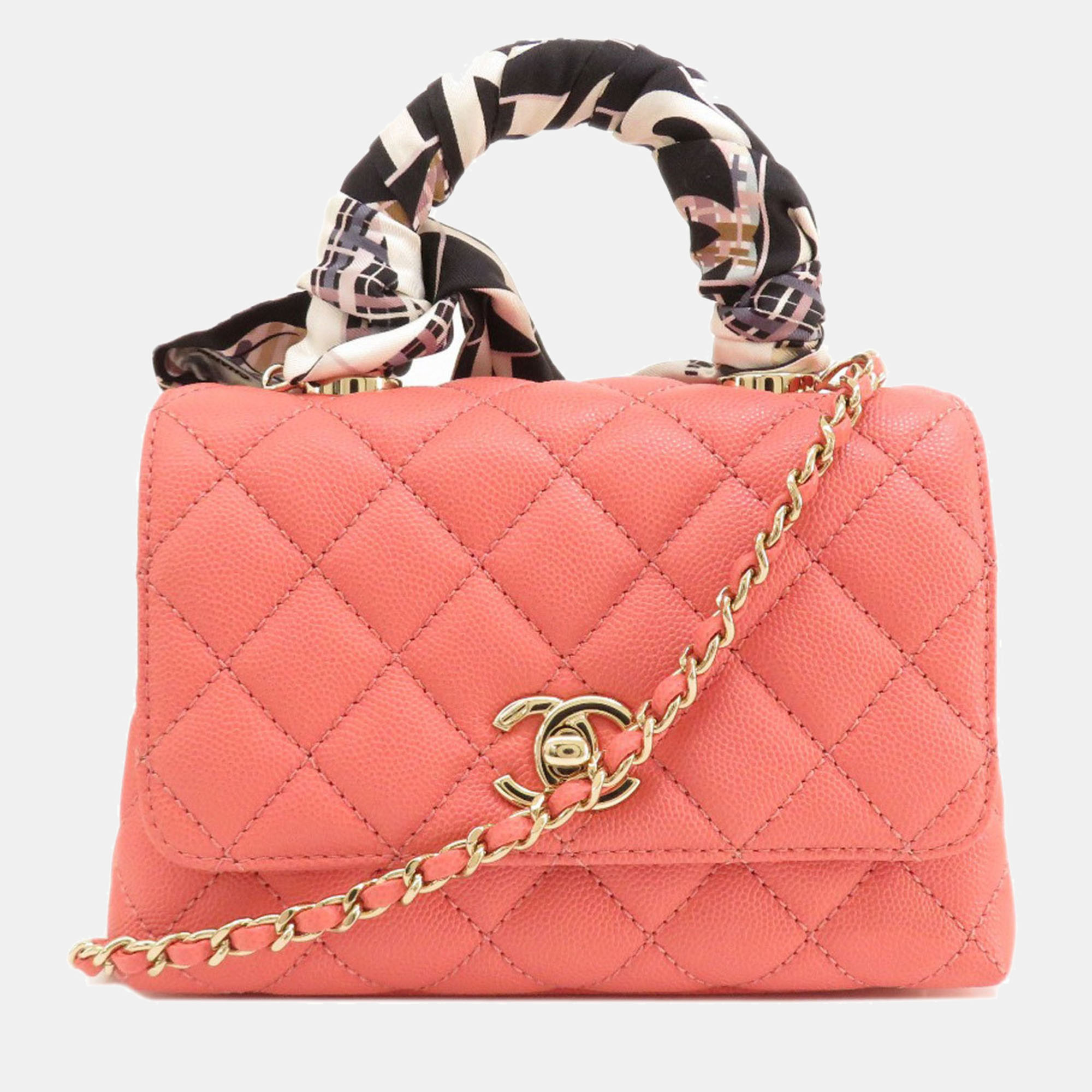 Chanel pink leather caviar twilly coco top handle bag