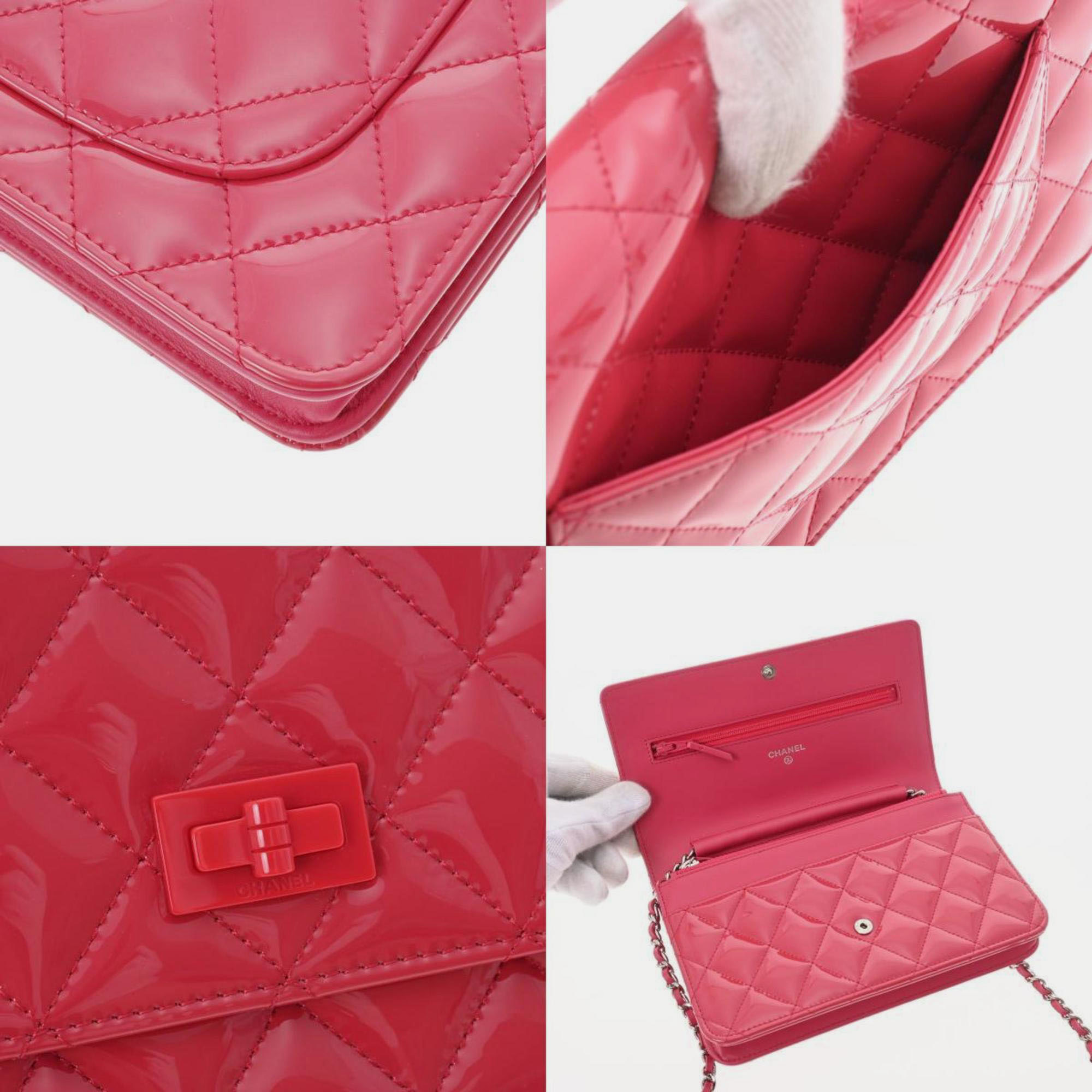 Chanel Pink Patent Leather Reissue 2.55 Wallet On Chain