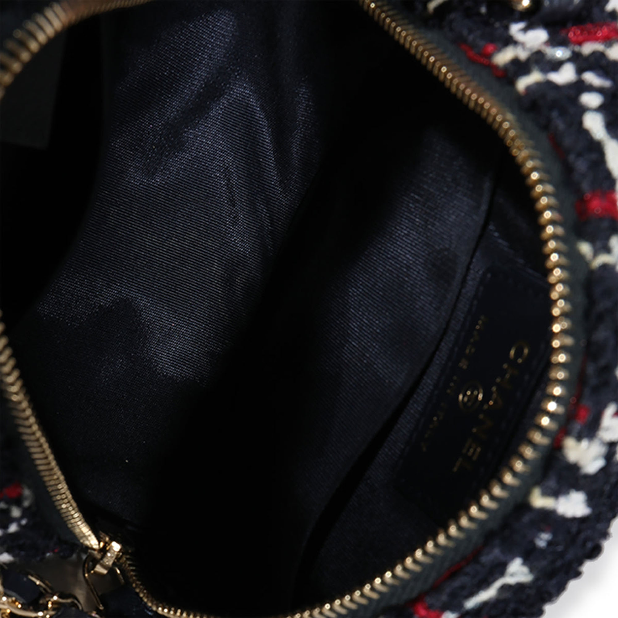Chanel Navy Blue Tweed Filigree Mini Round Chain Shoulder Bag