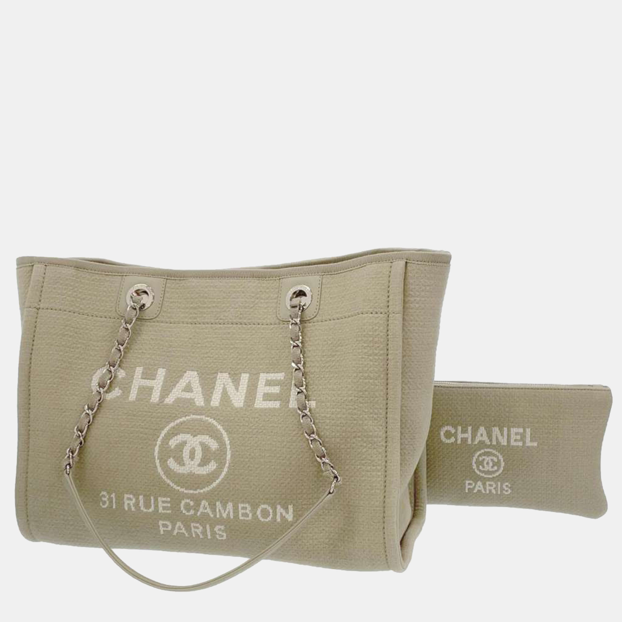 Chanel beige canvas medium deauville tote bag