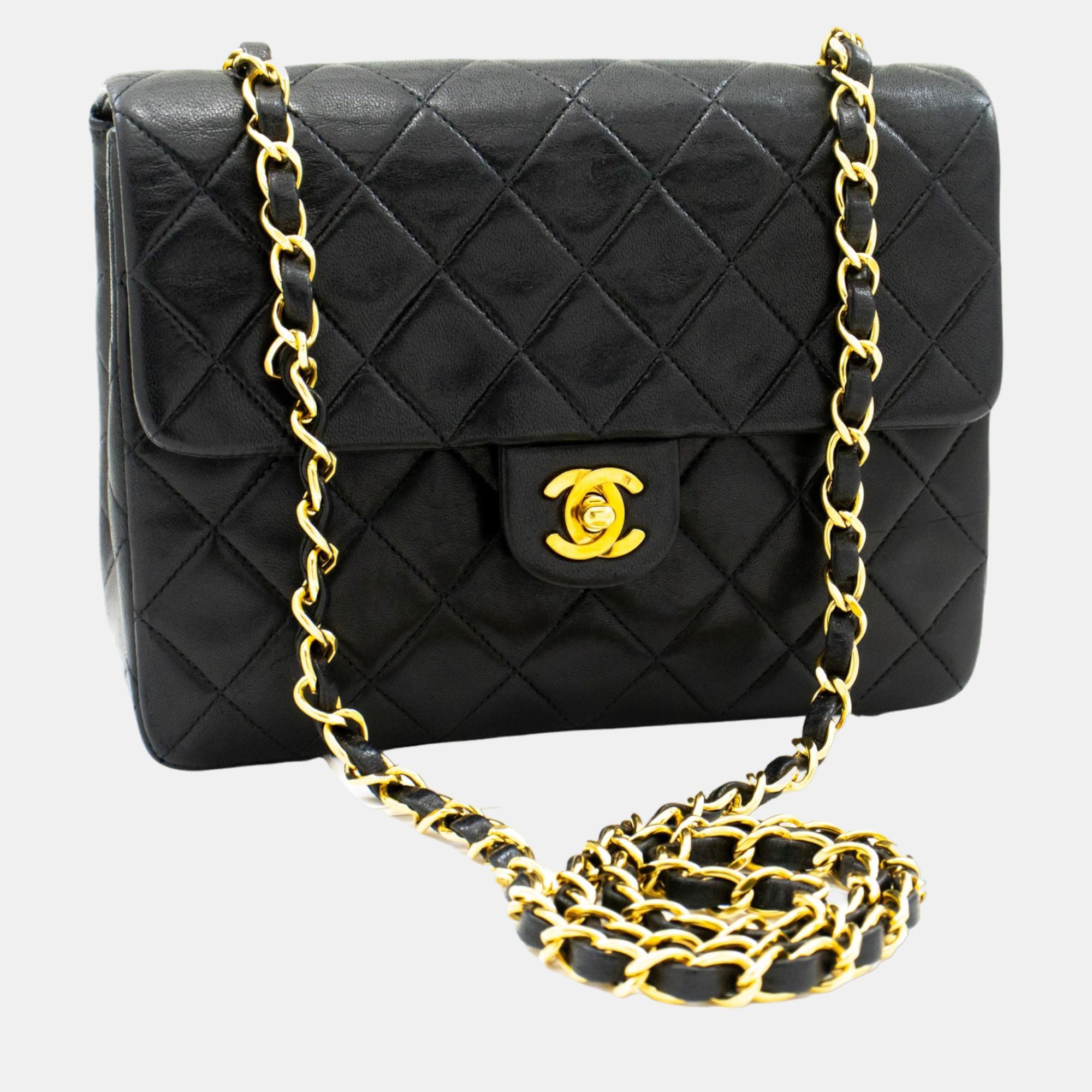 Chanel Black Leather Small Vintage Classic Double Flap Shoulder Bag
