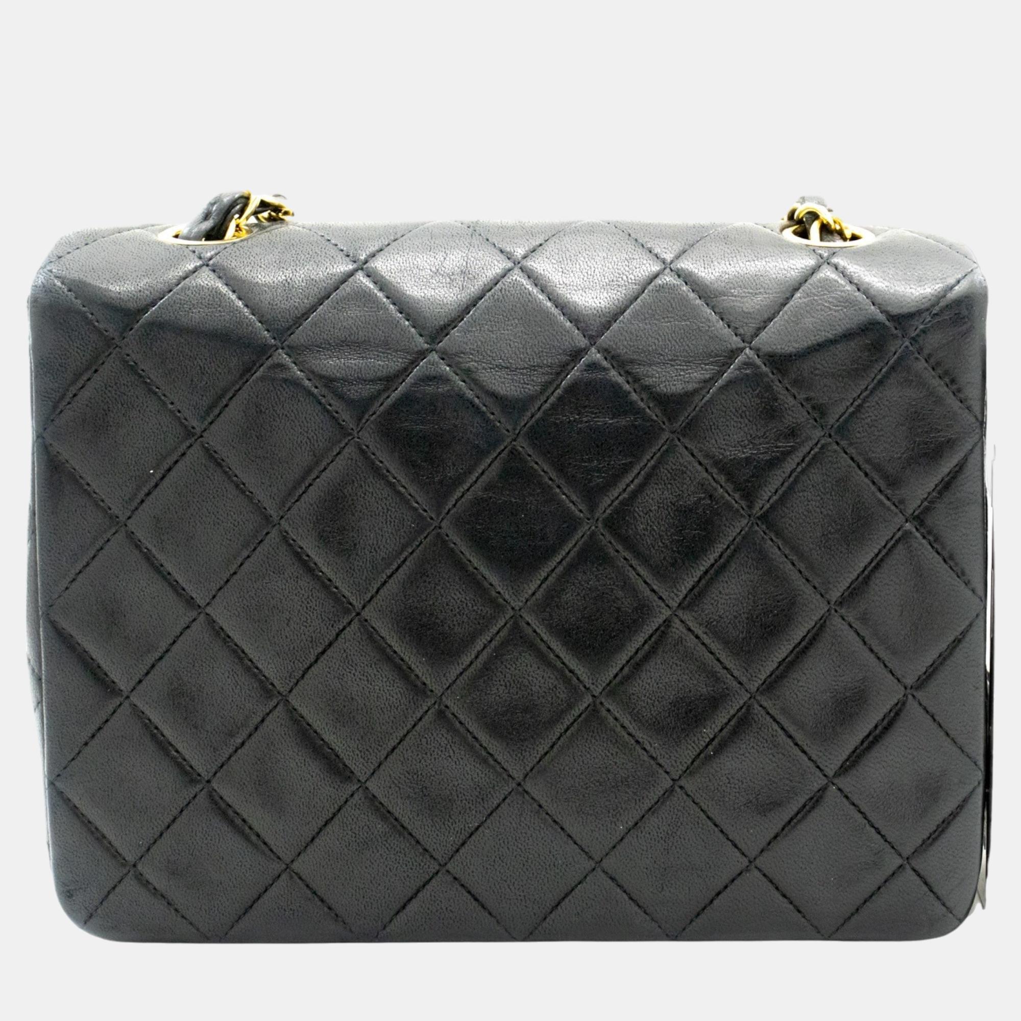 Chanel Black Leather Small Vintage Classic Double Flap Shoulder Bag