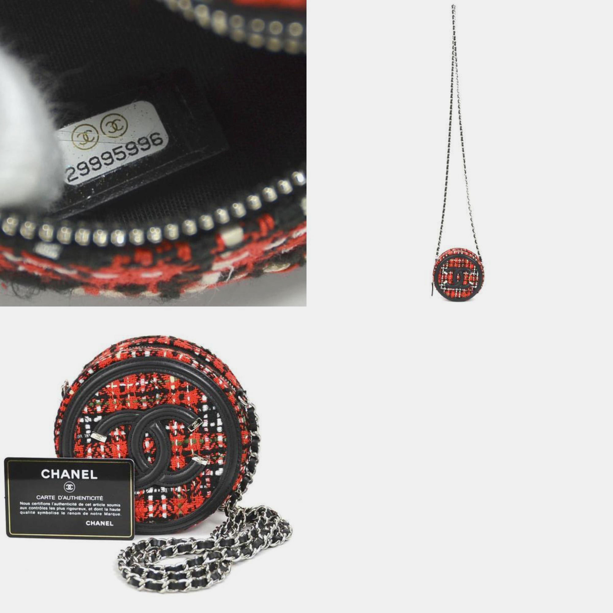 Chanel Black/Red Leather Tweed Mini Filigree Chain Shoulder Bag
