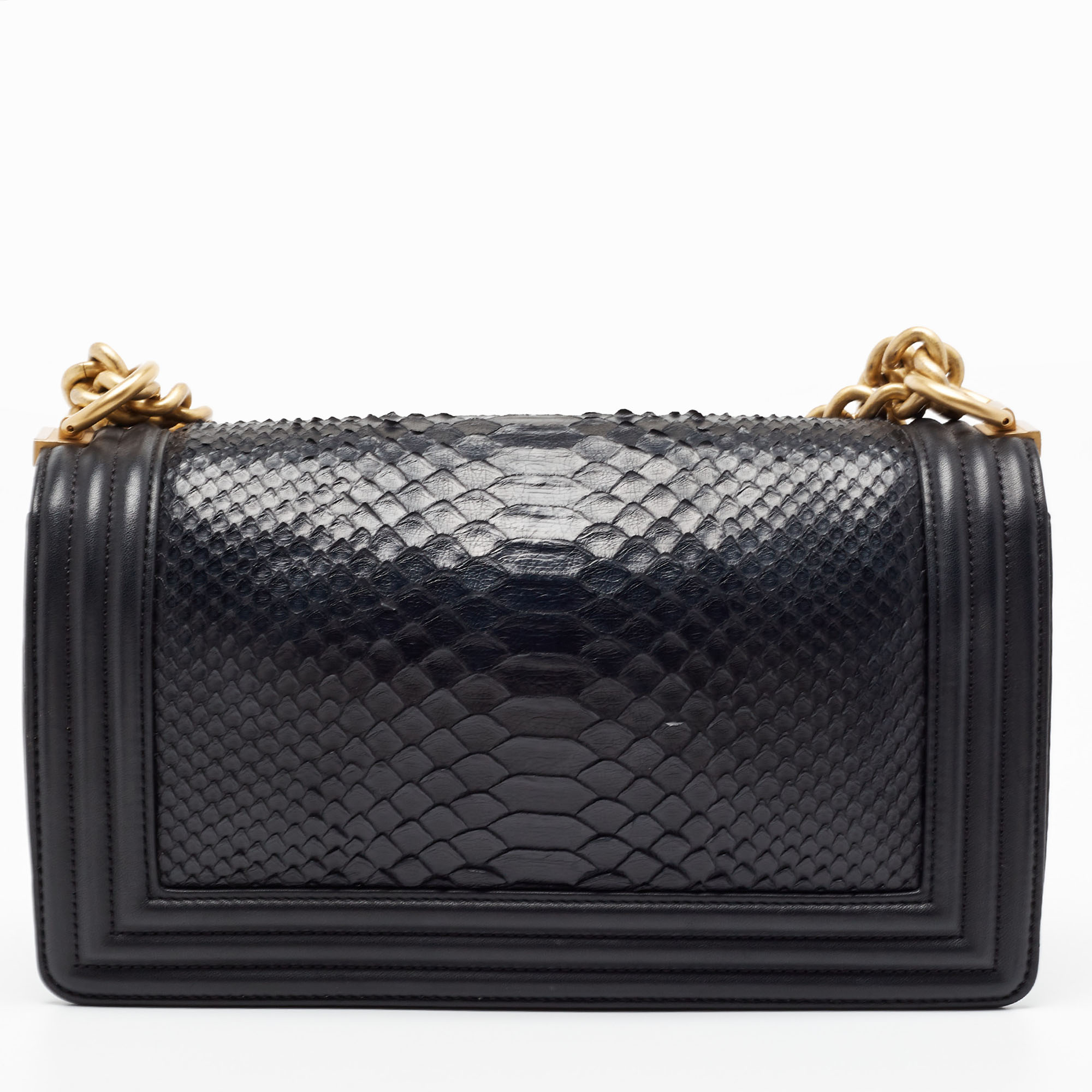 Chanel Black Python And Leather Medium Boy Flap Bag
