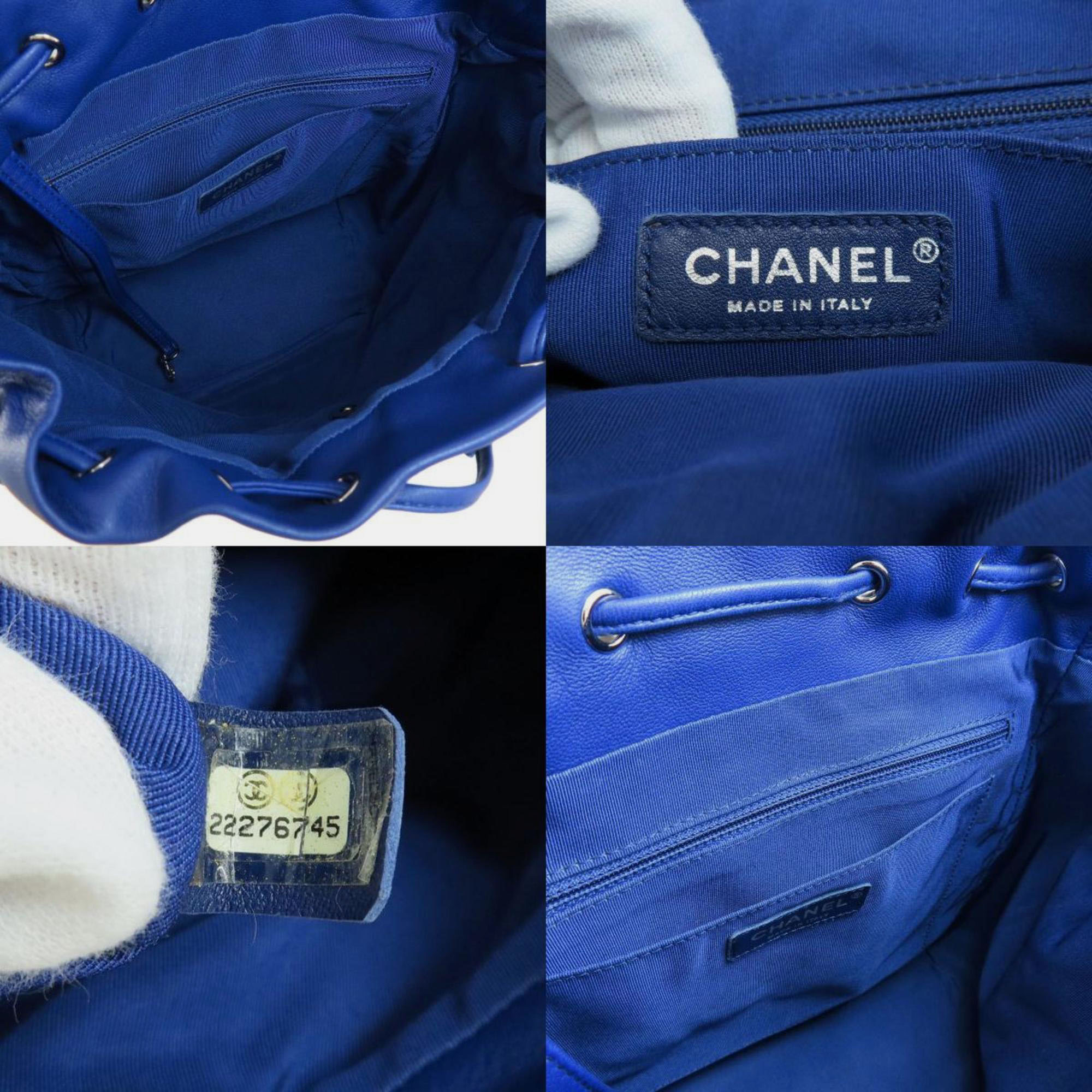 Chanel Blue Leather Filigree Backpack