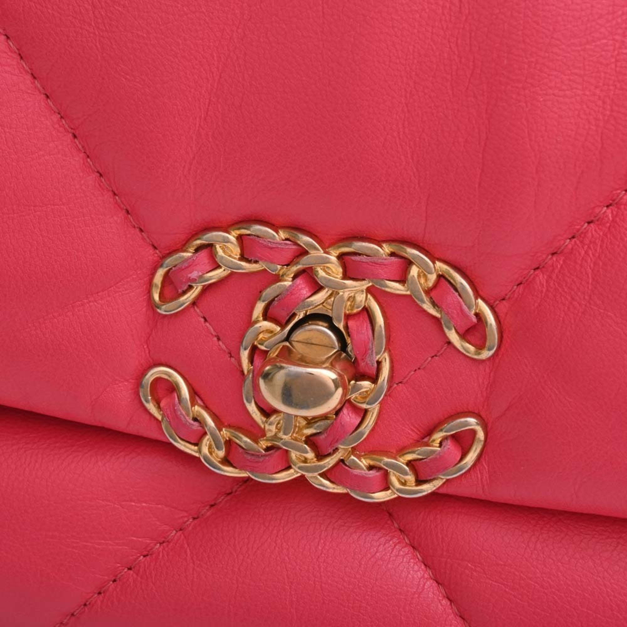 Chanel Red Leather Medium 19 Flap Shoulder Bag