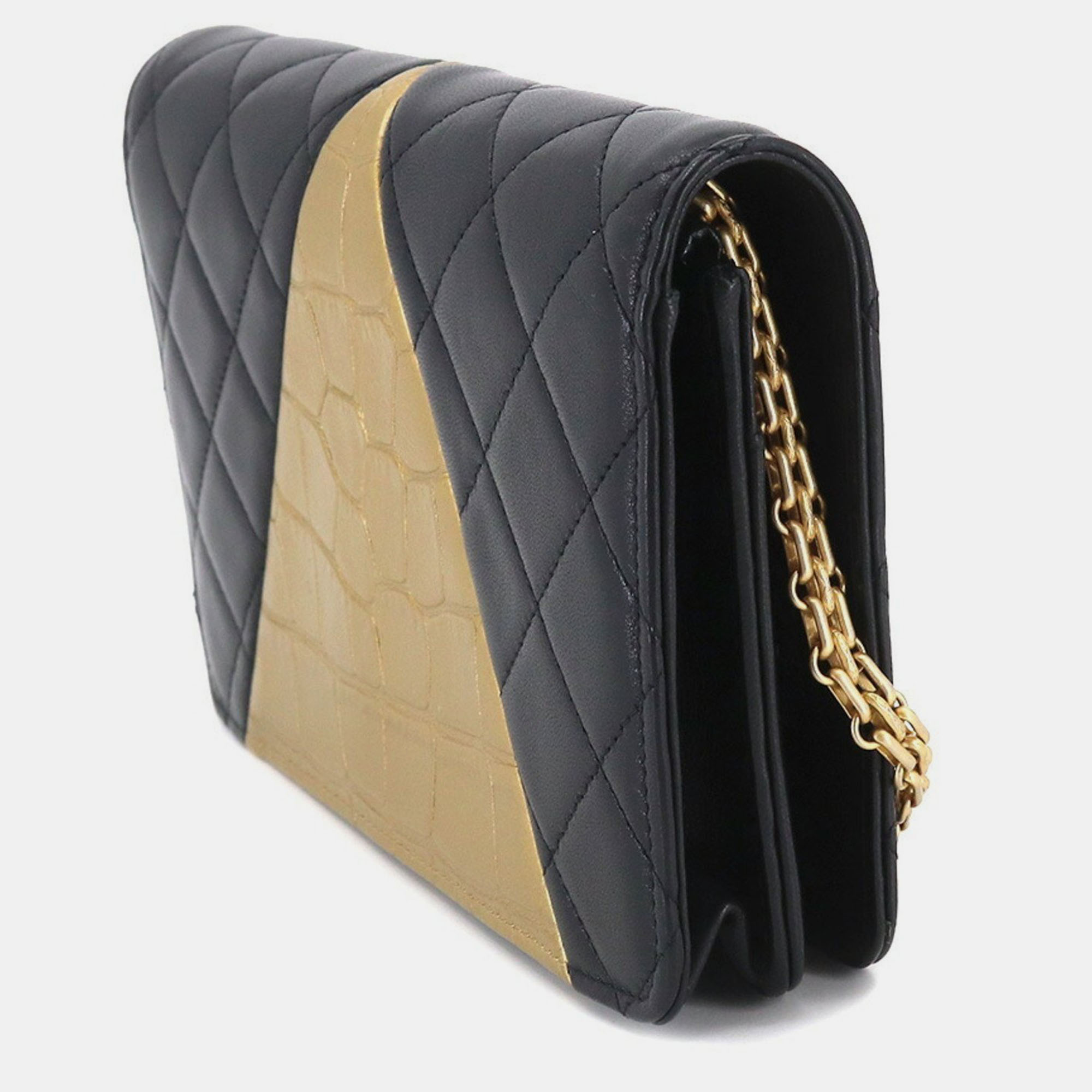Chanel Beige/Black Crocodile Embossed Leather Reissue 2.55 Wallet On Chain