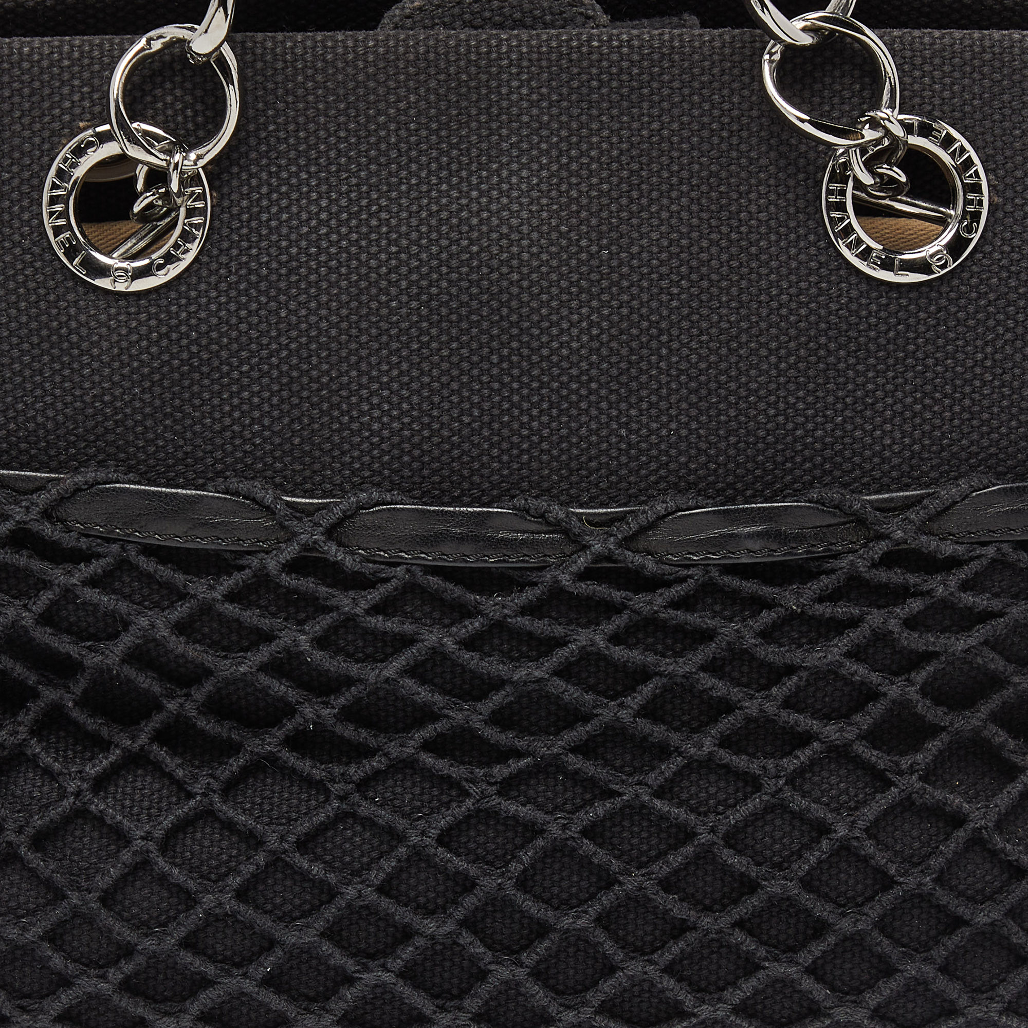 Chanel Black Choco Bar Leather And Canvas Mesh CC Bag