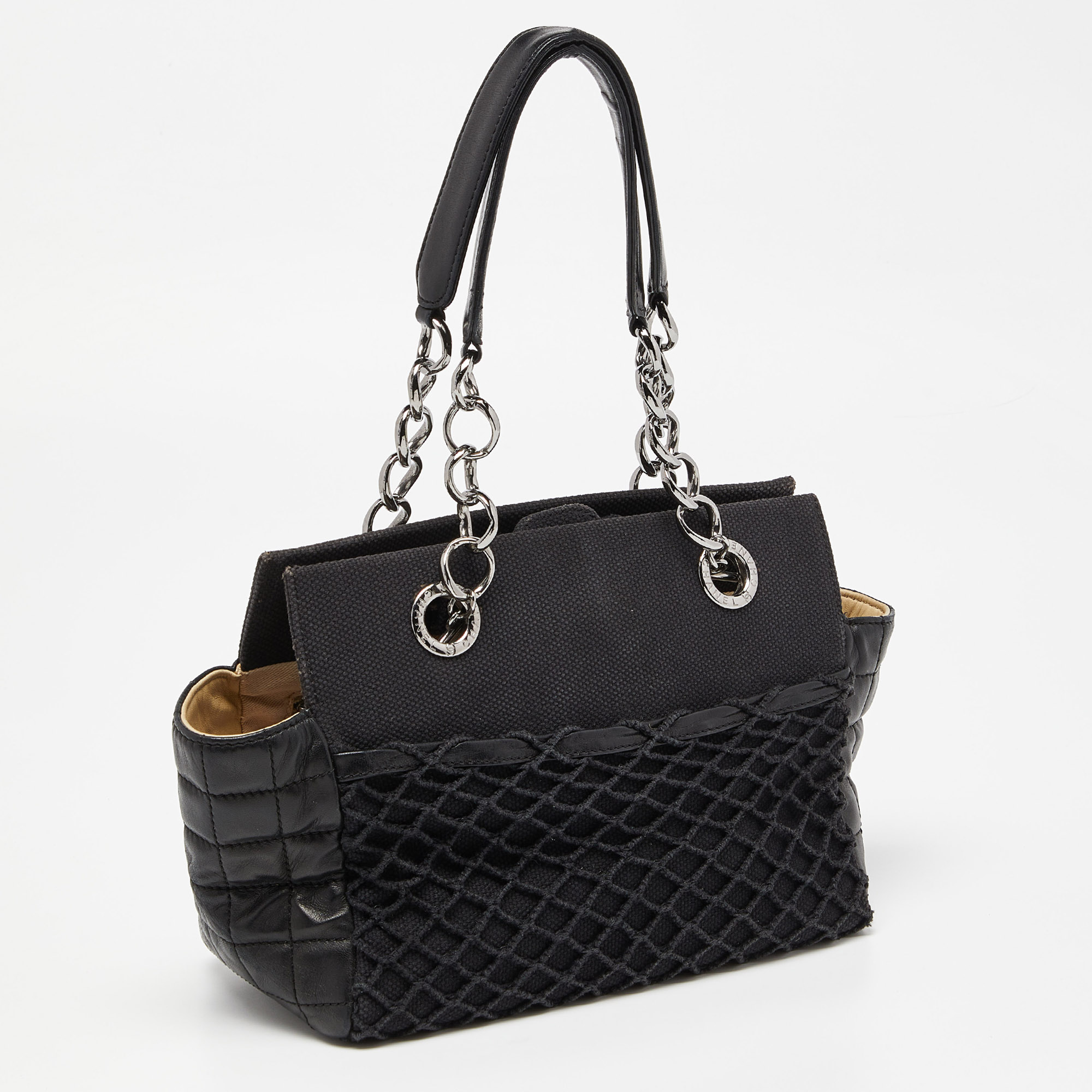 Chanel Black Choco Bar Leather And Canvas Mesh CC Bag