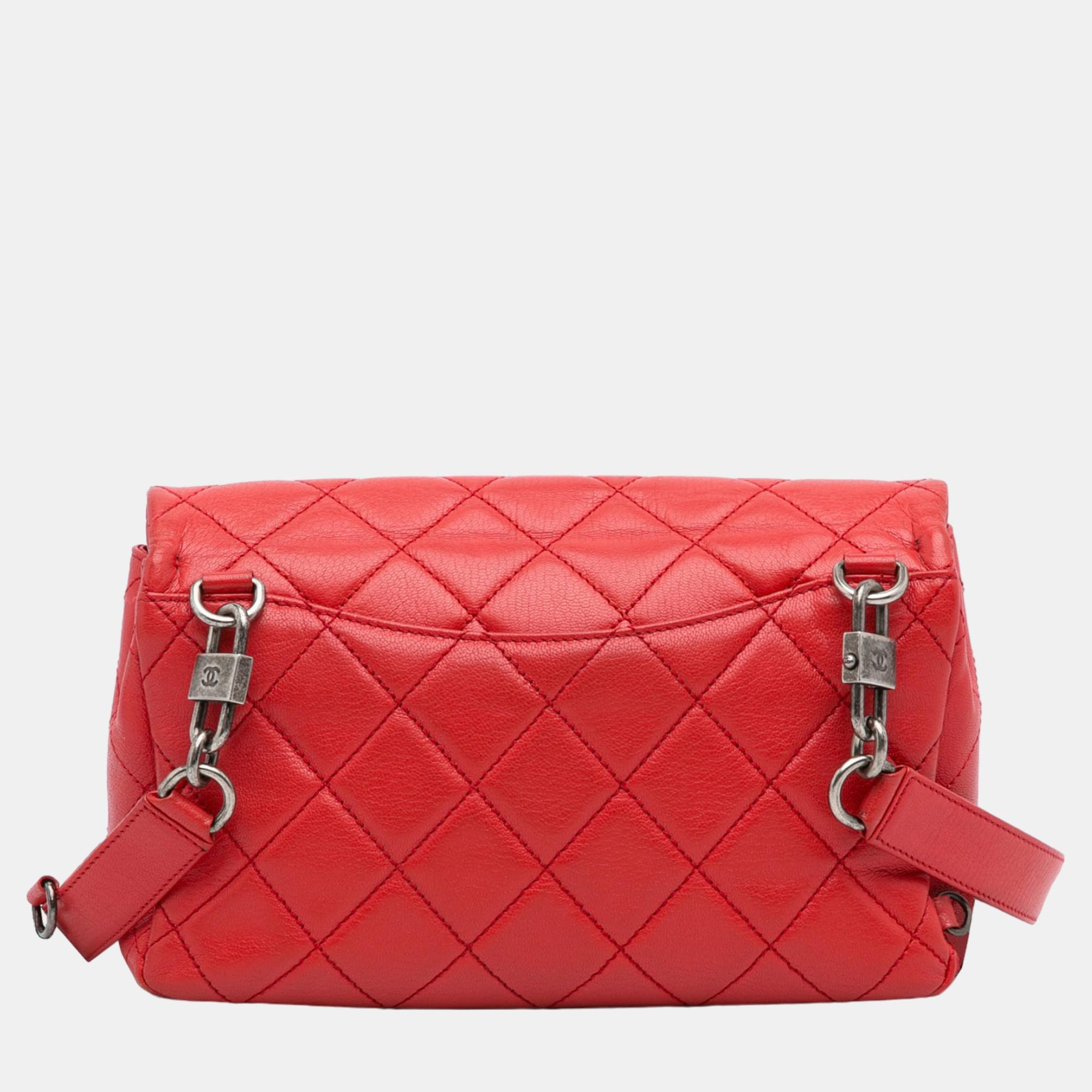 Chanel Red Small Goatskin Double Carry Waist Chain Flap