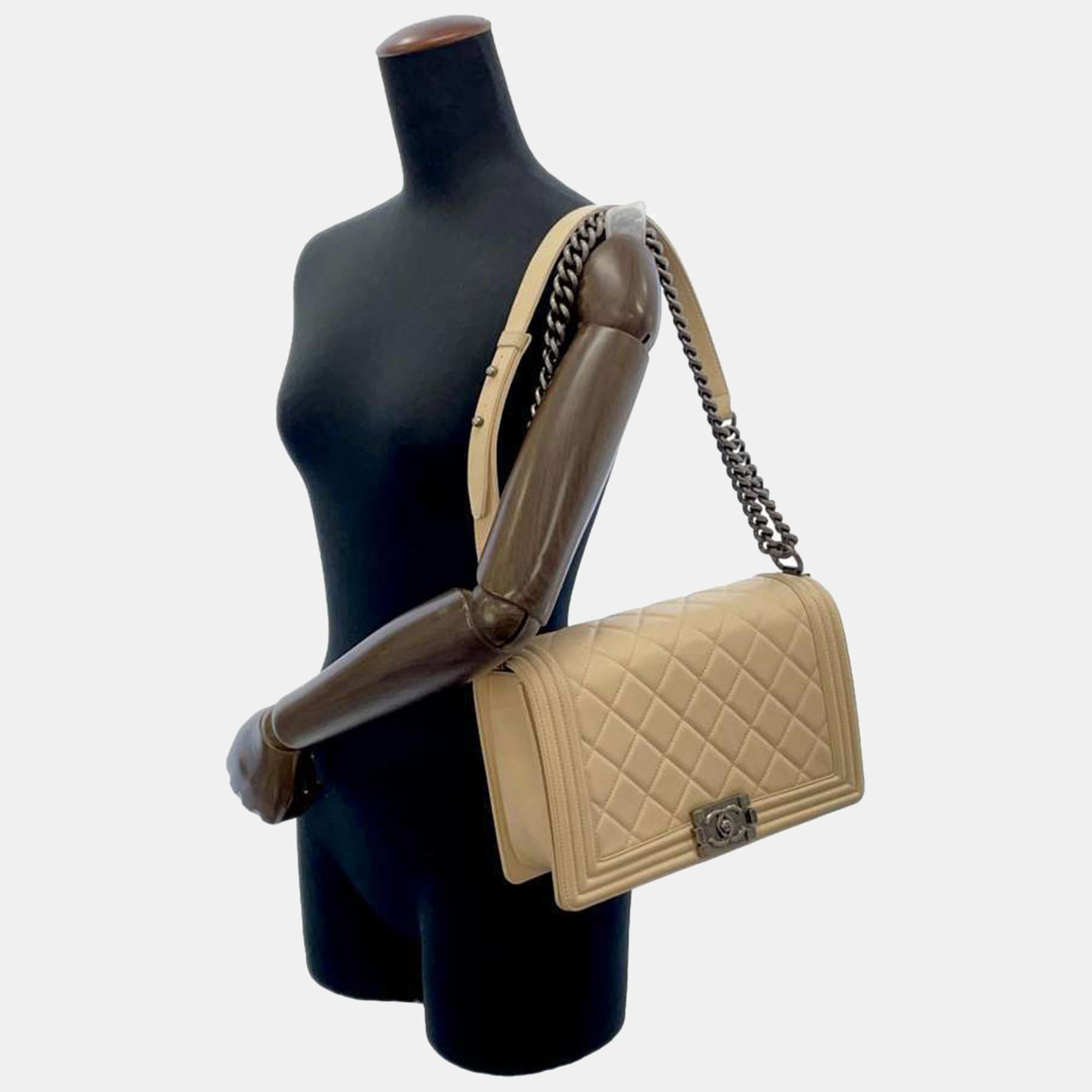Chanel Beige Leather Medium Boy Shoulder Bag