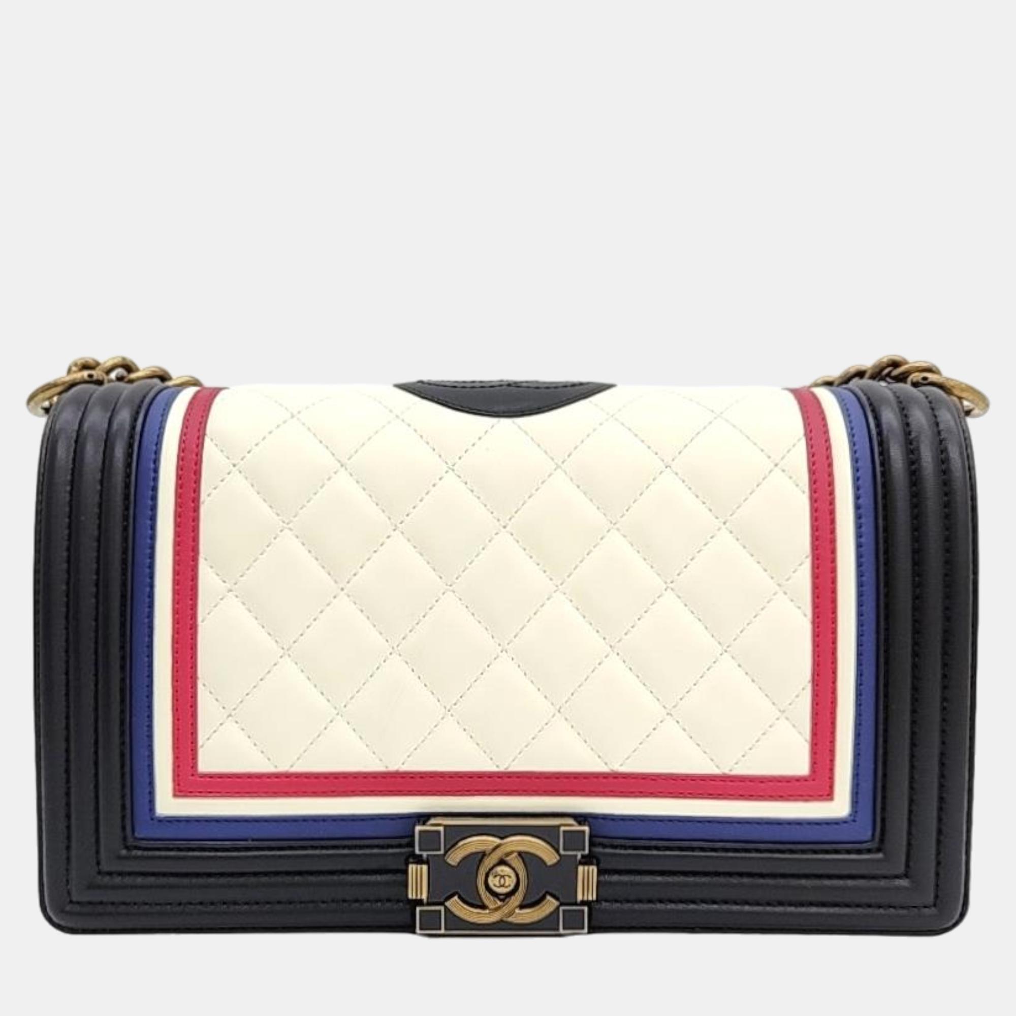 Chanel multicolour quilted lambskin leather east/west crest boy bag