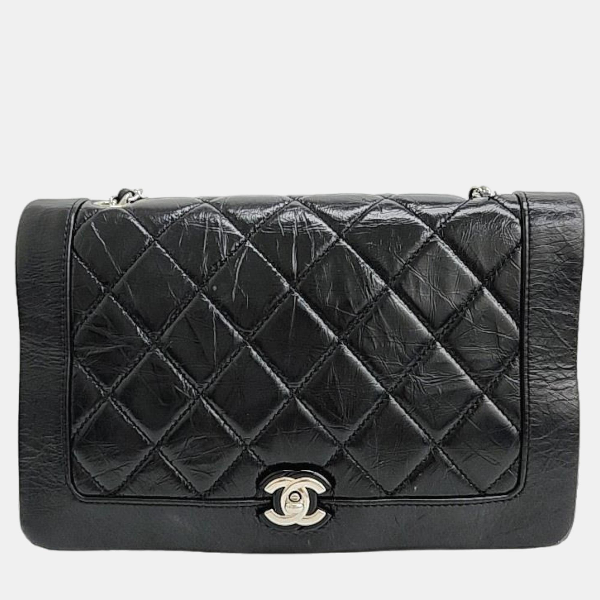 Chanel black leather cc flap bag