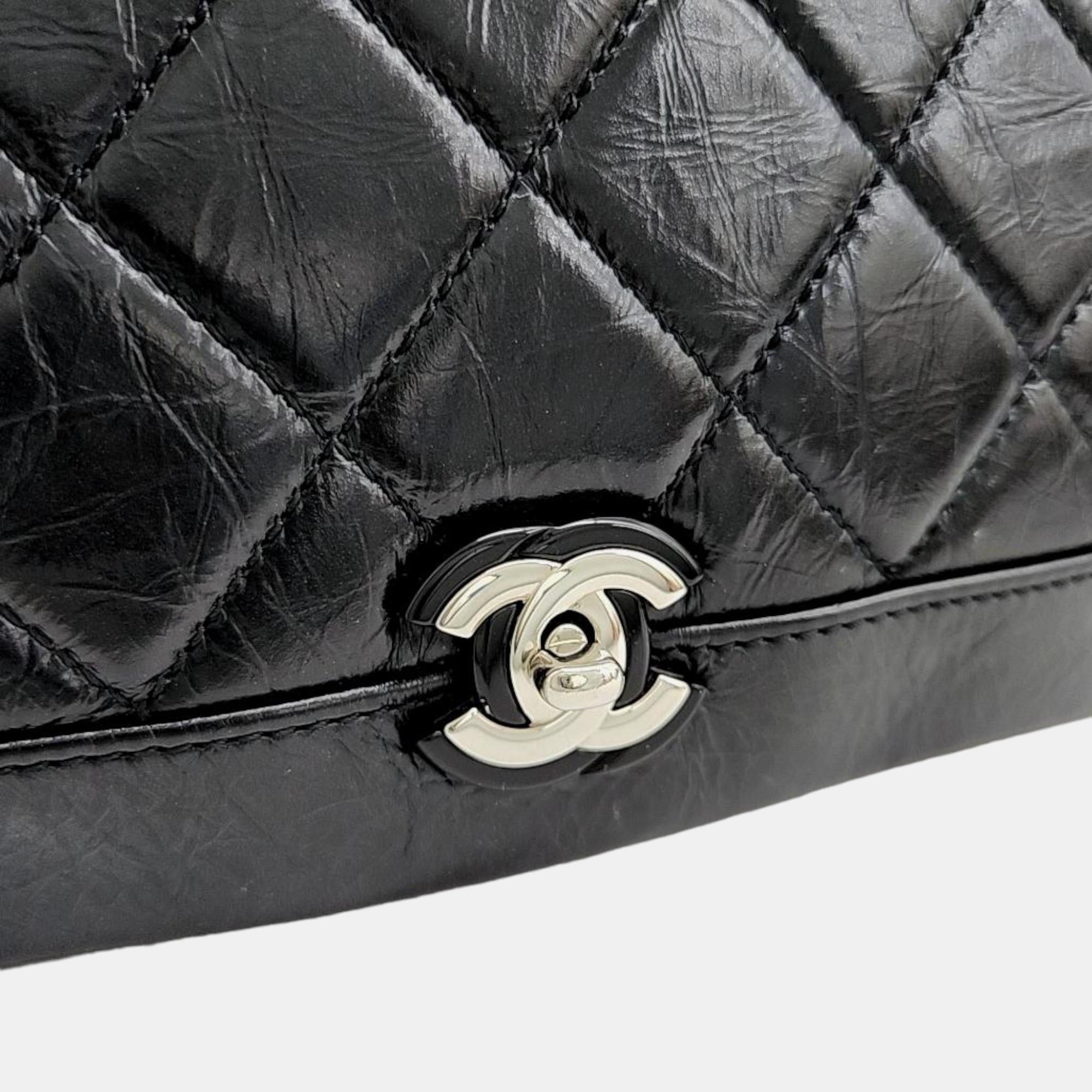Chanel Black Leather Cc Flap Bag