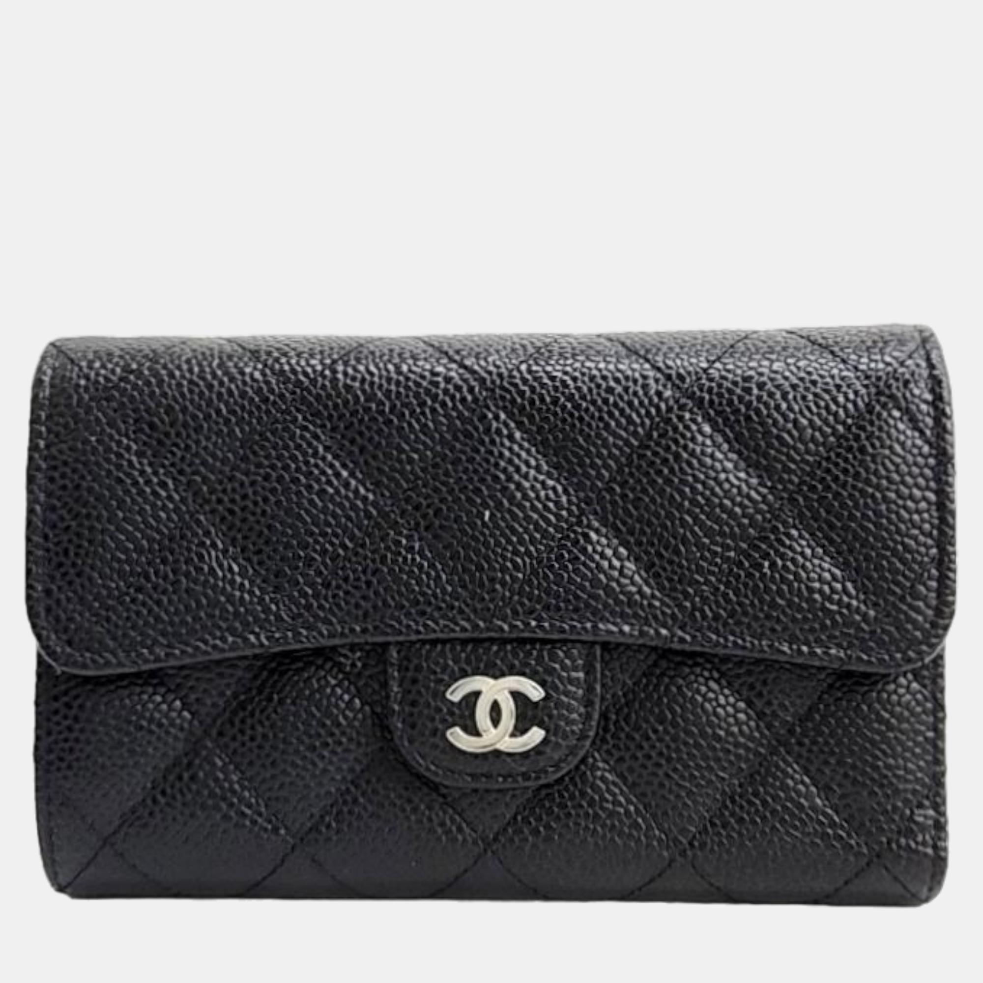 Chanel Black Caviar Cc Flap Wallet