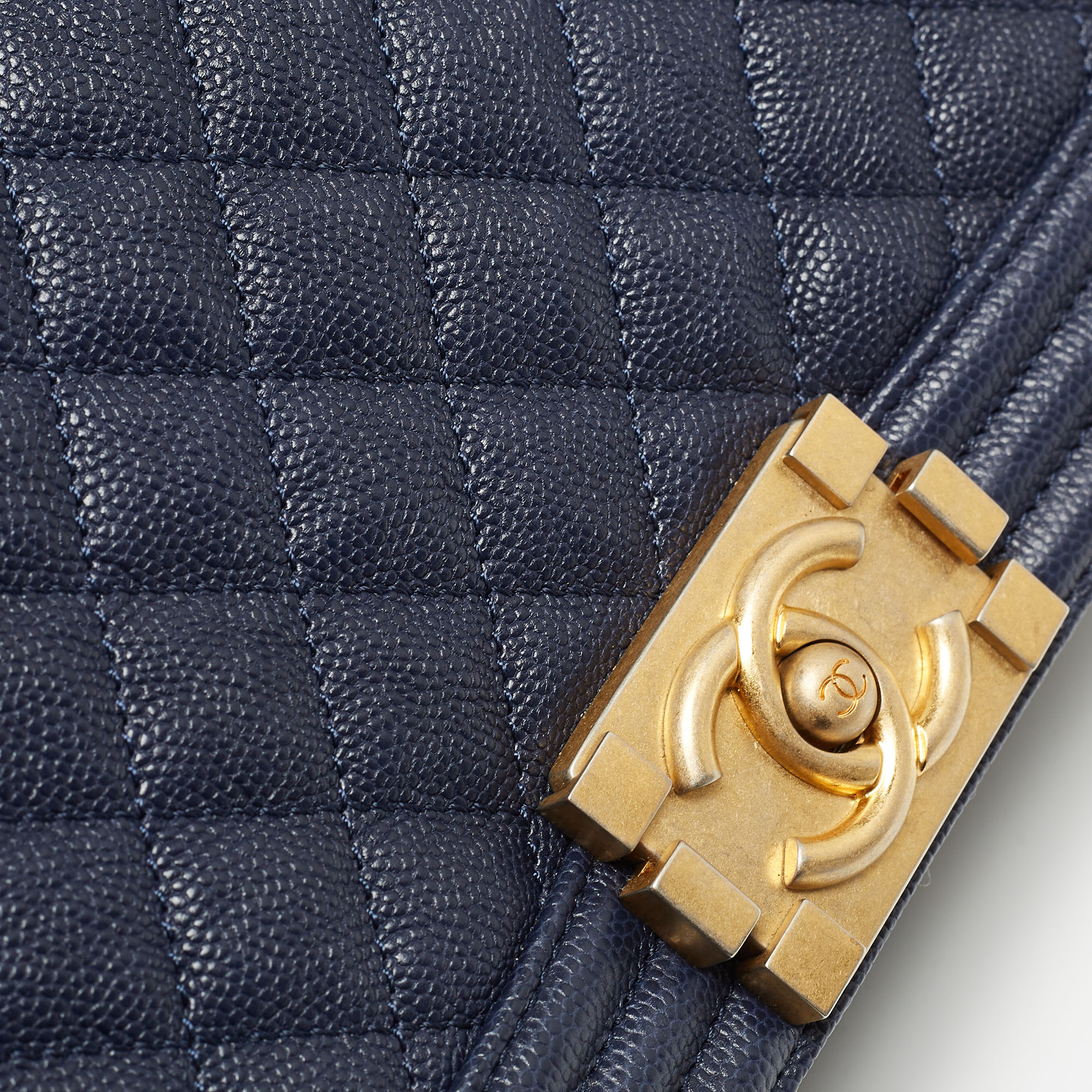 Chanel Navy Blue Quilted Caviar Leather Medium Boy Flap Bag