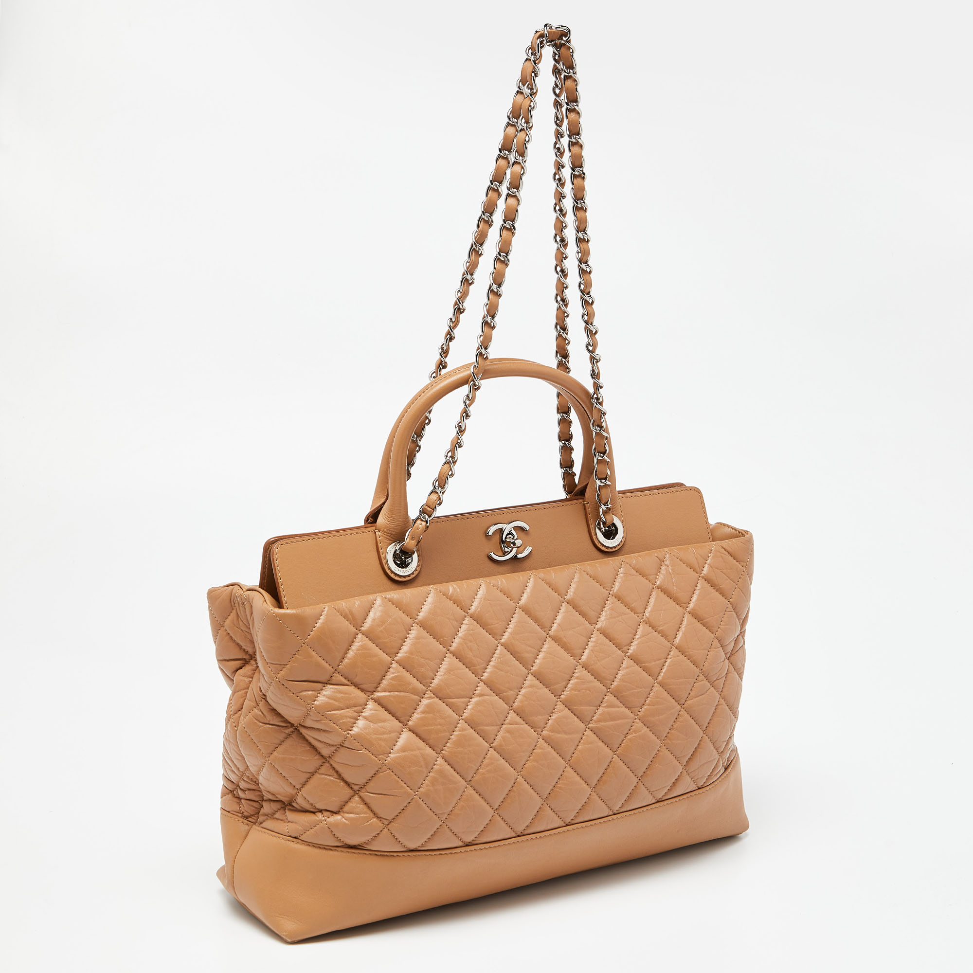Chanel Beige Quilted Leather CC Shopper Tote