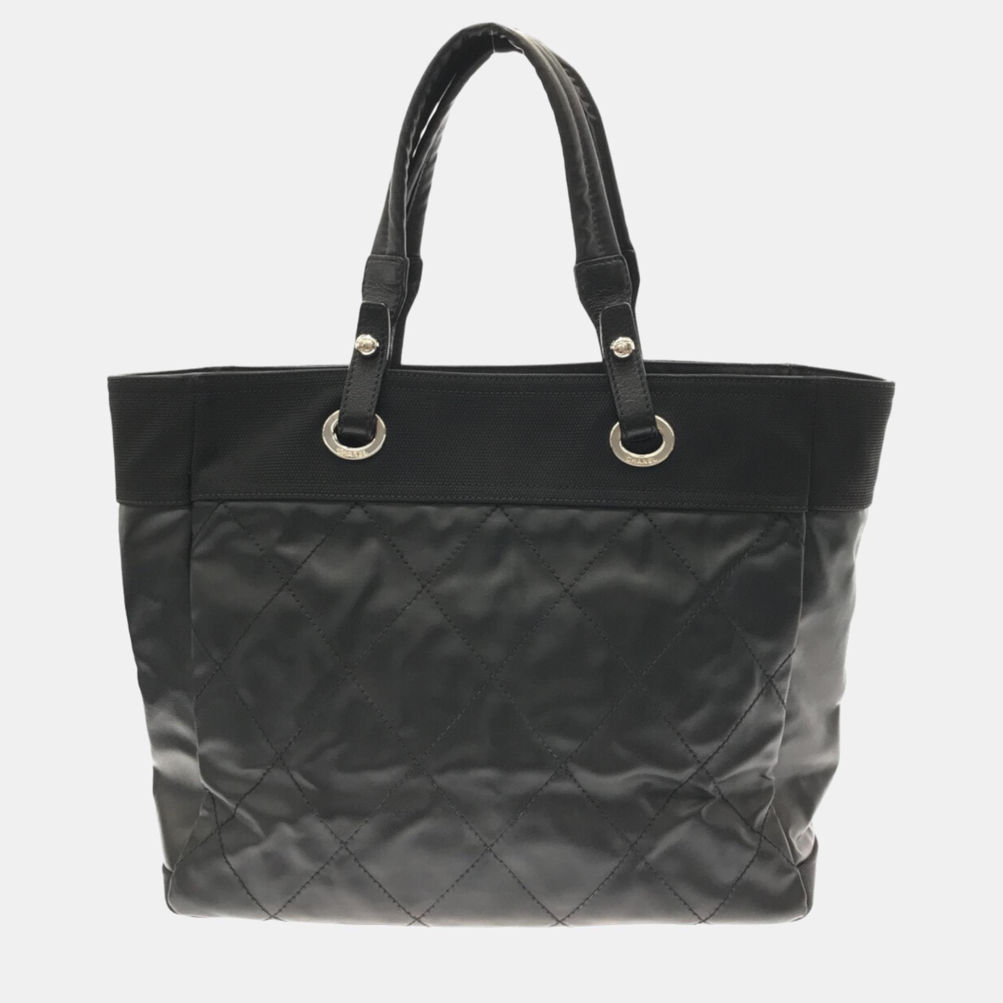 Chanel Black Leather Paris Biarritz Tote Bag