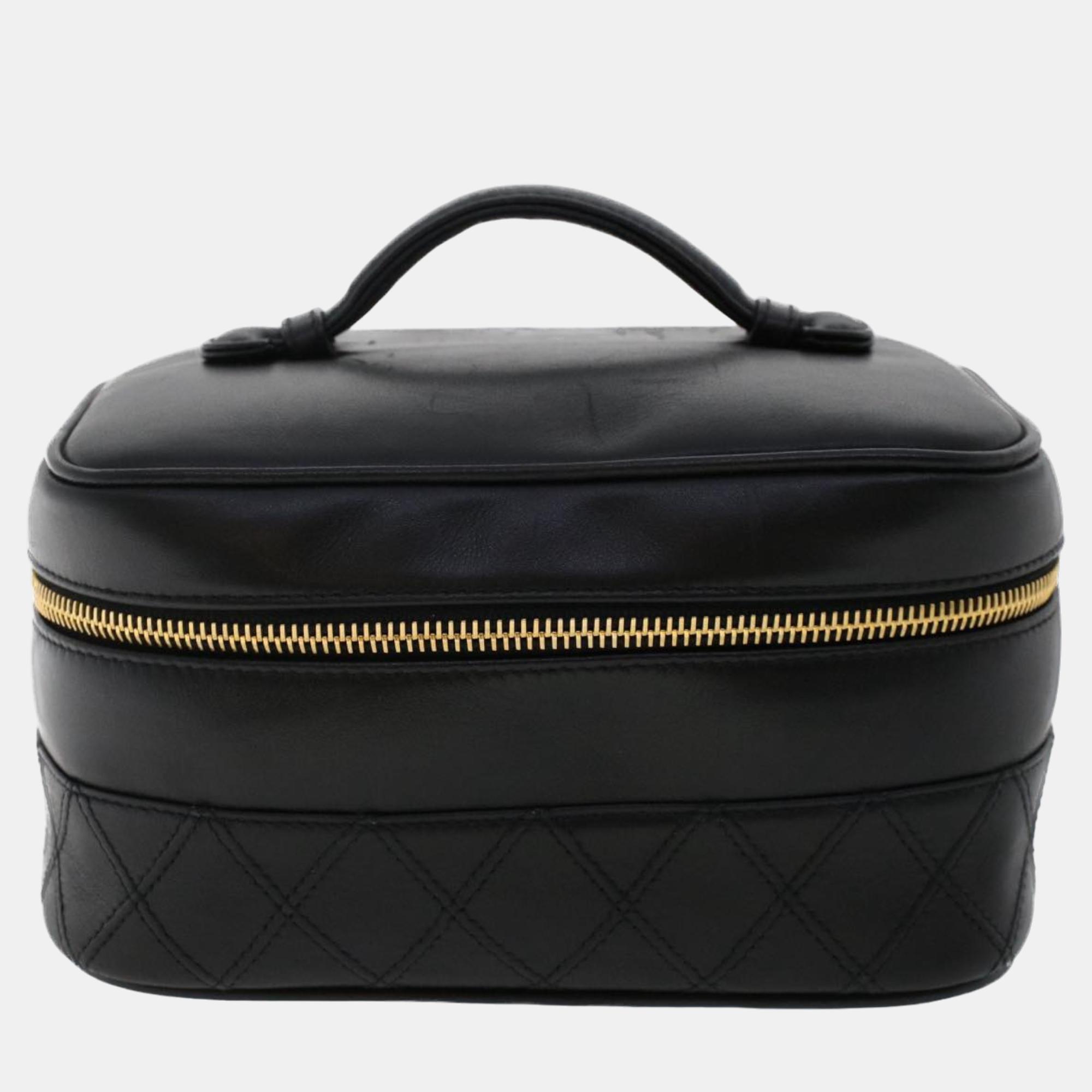 Chanel black leather cc vanity case