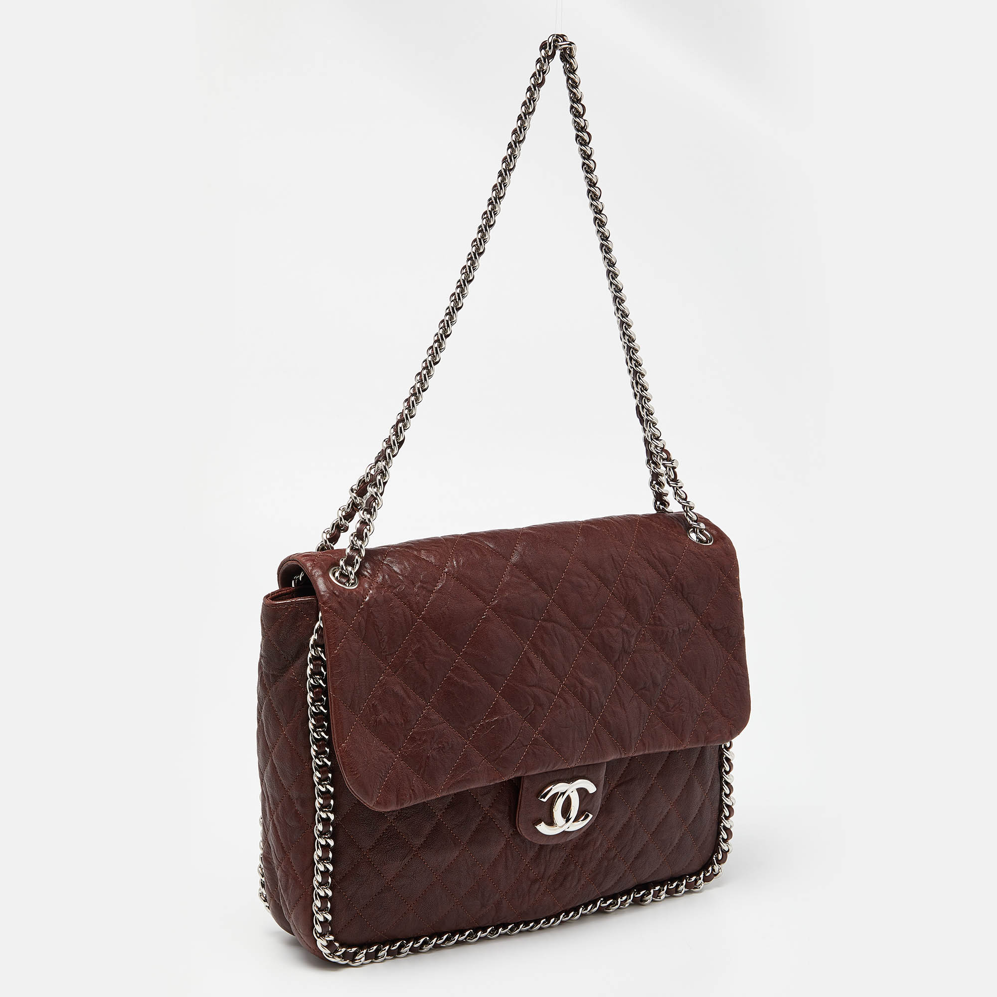 Chanel Burgundy Quilted Leather Maxi Chain Around Flap Bag