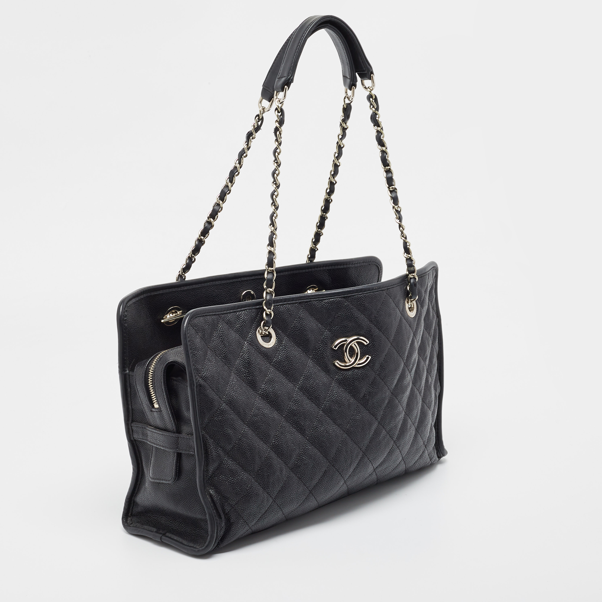 Chanel Black Quilted Caviar Leather French Riviera Tote