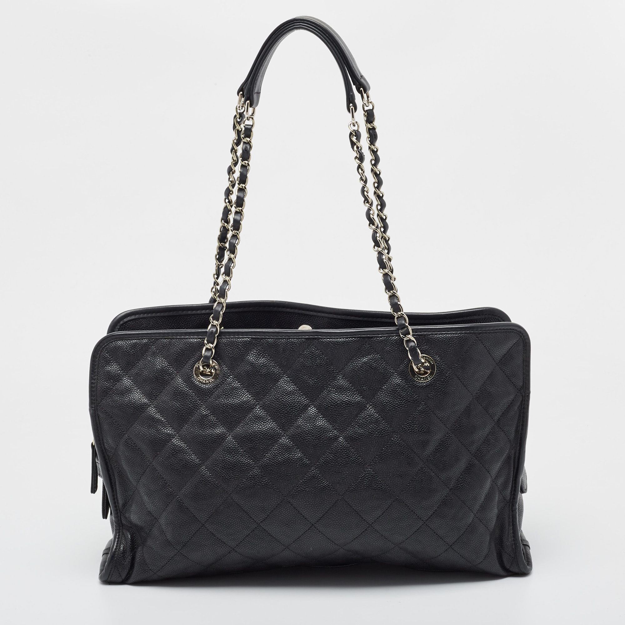 Chanel Black Quilted Caviar Leather French Riviera Tote