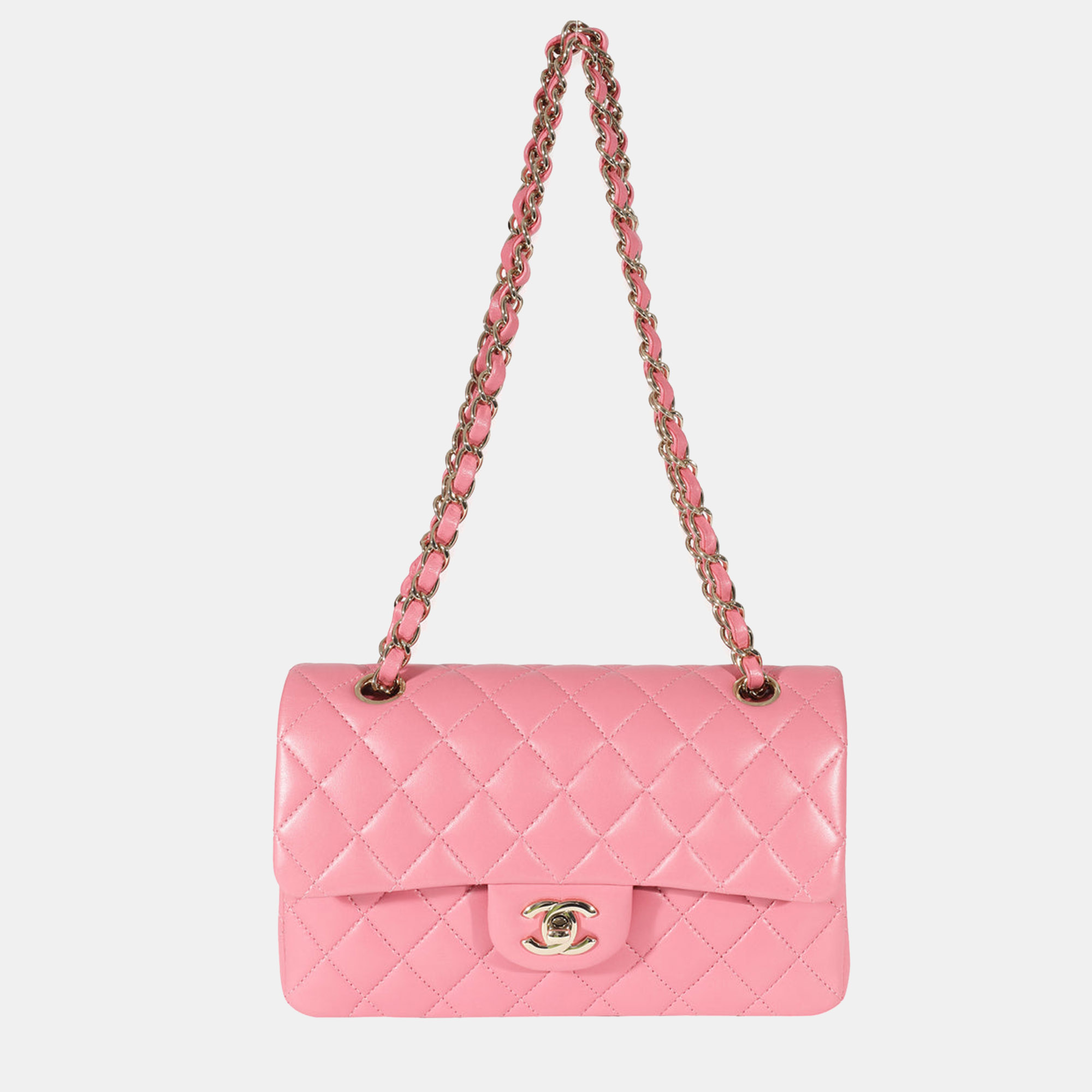 Chanel Pink Lambskin Leather Small Classic Double Flap Shoulder Bag
