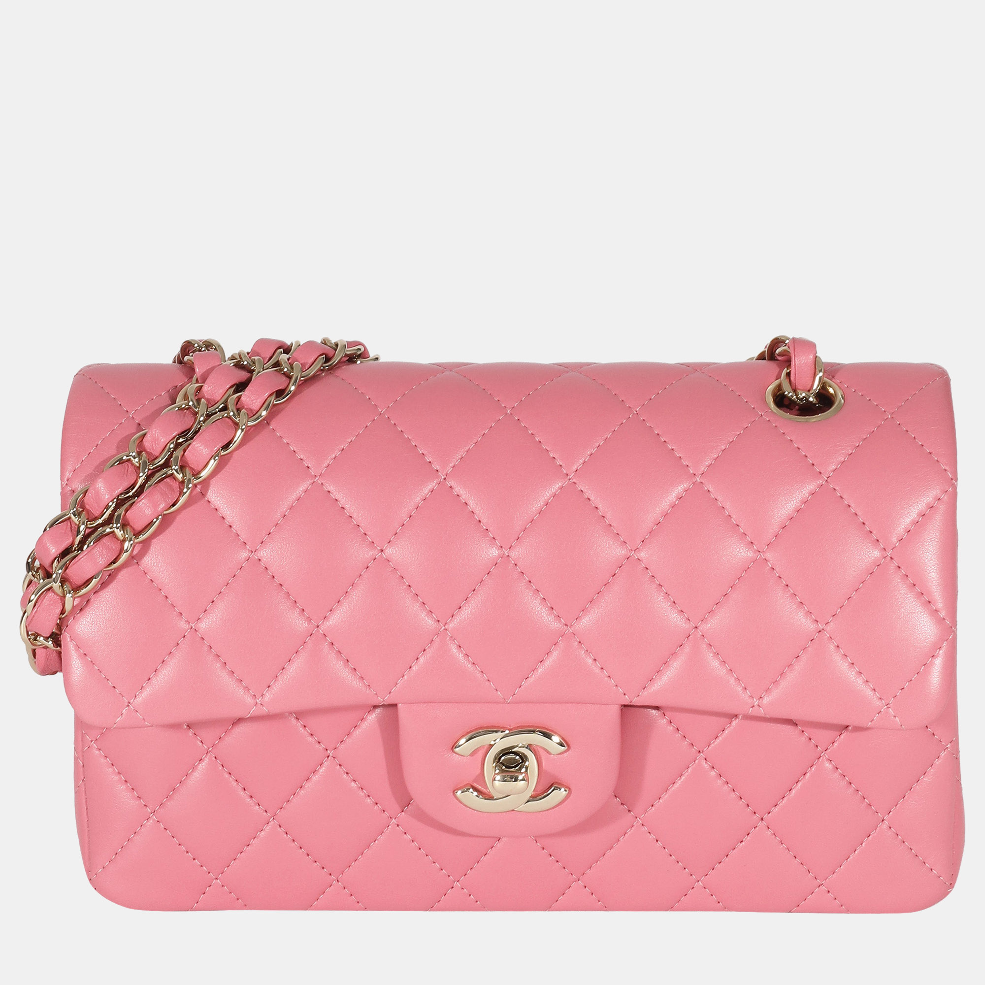 Chanel Pink Lambskin Leather Small Classic Double Flap Shoulder Bag