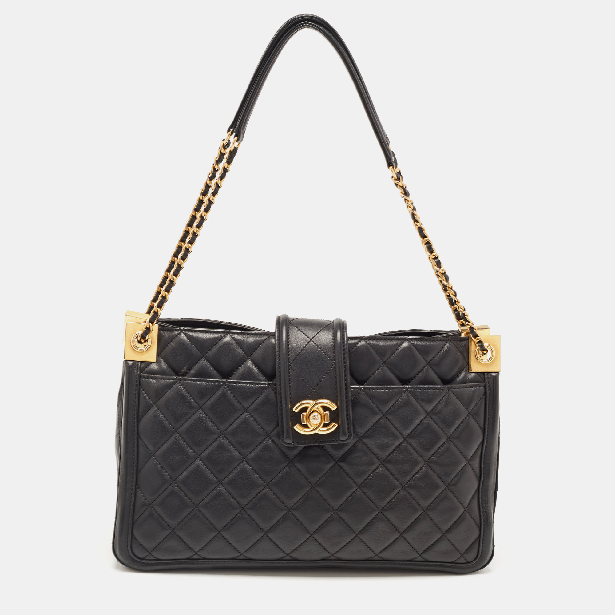Chanel Black Quilted Leather Elegant Tote