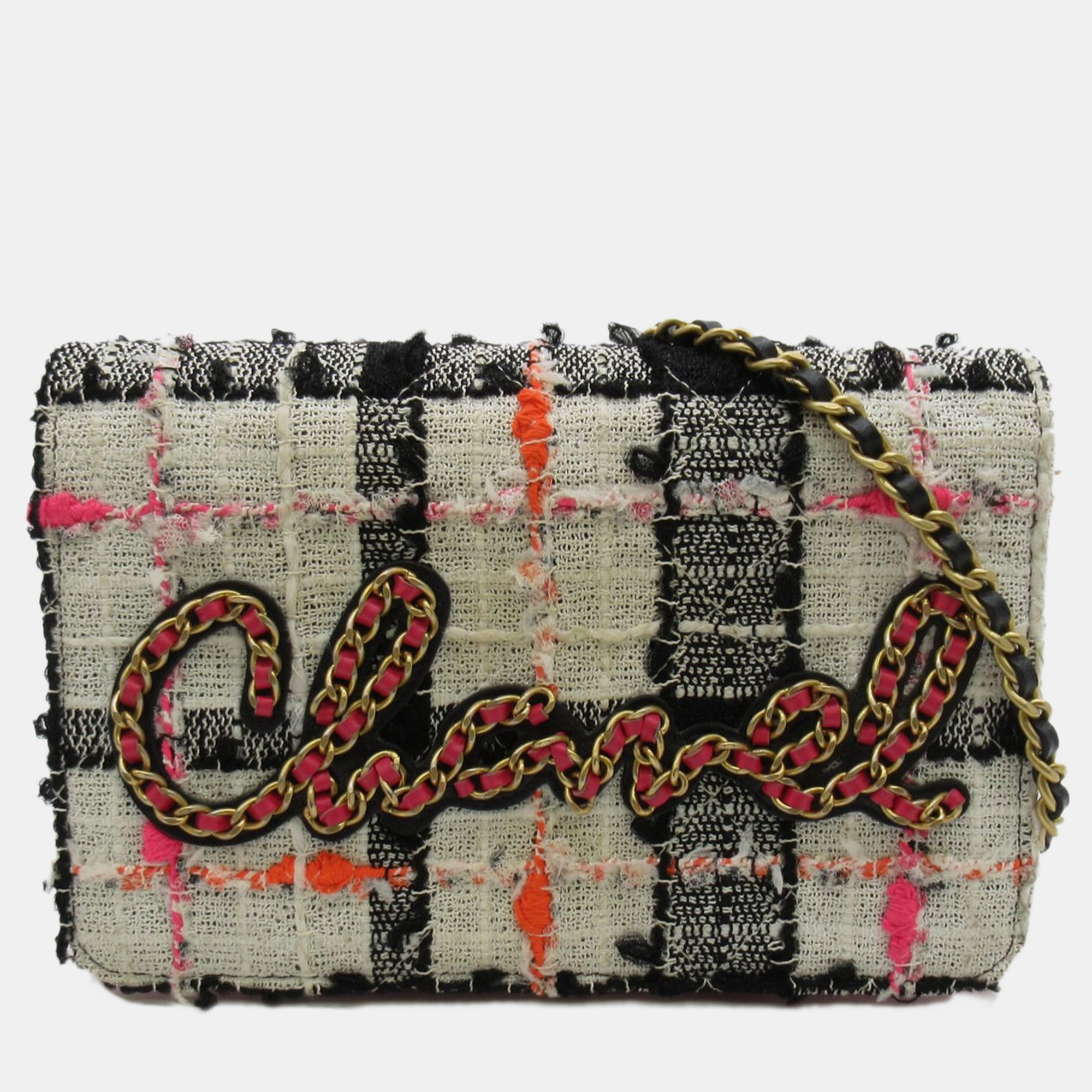 Chanel Tweed Logo Wallet On Chain