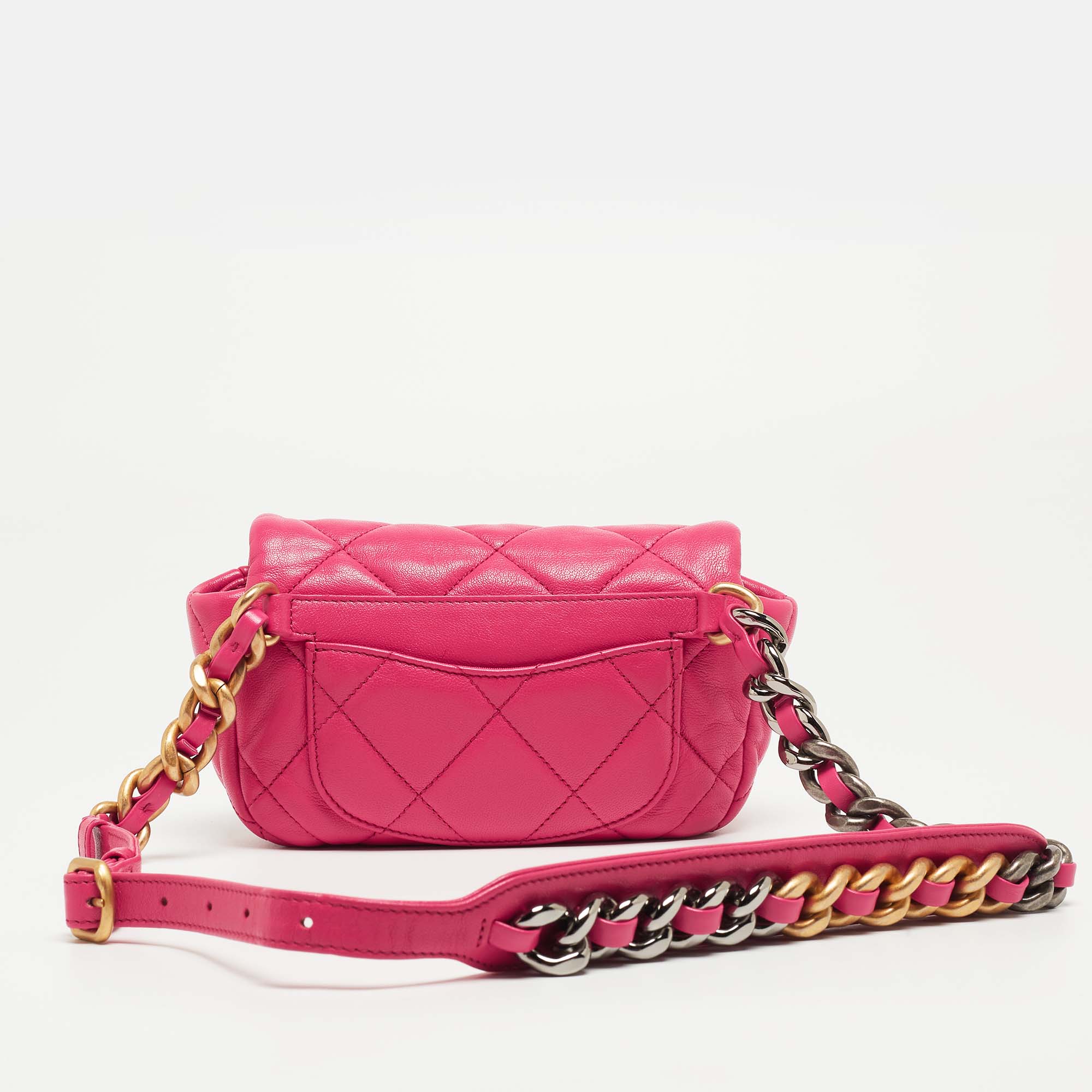 Chanel Pink Quilted Leather CC 19 Waist Bag
