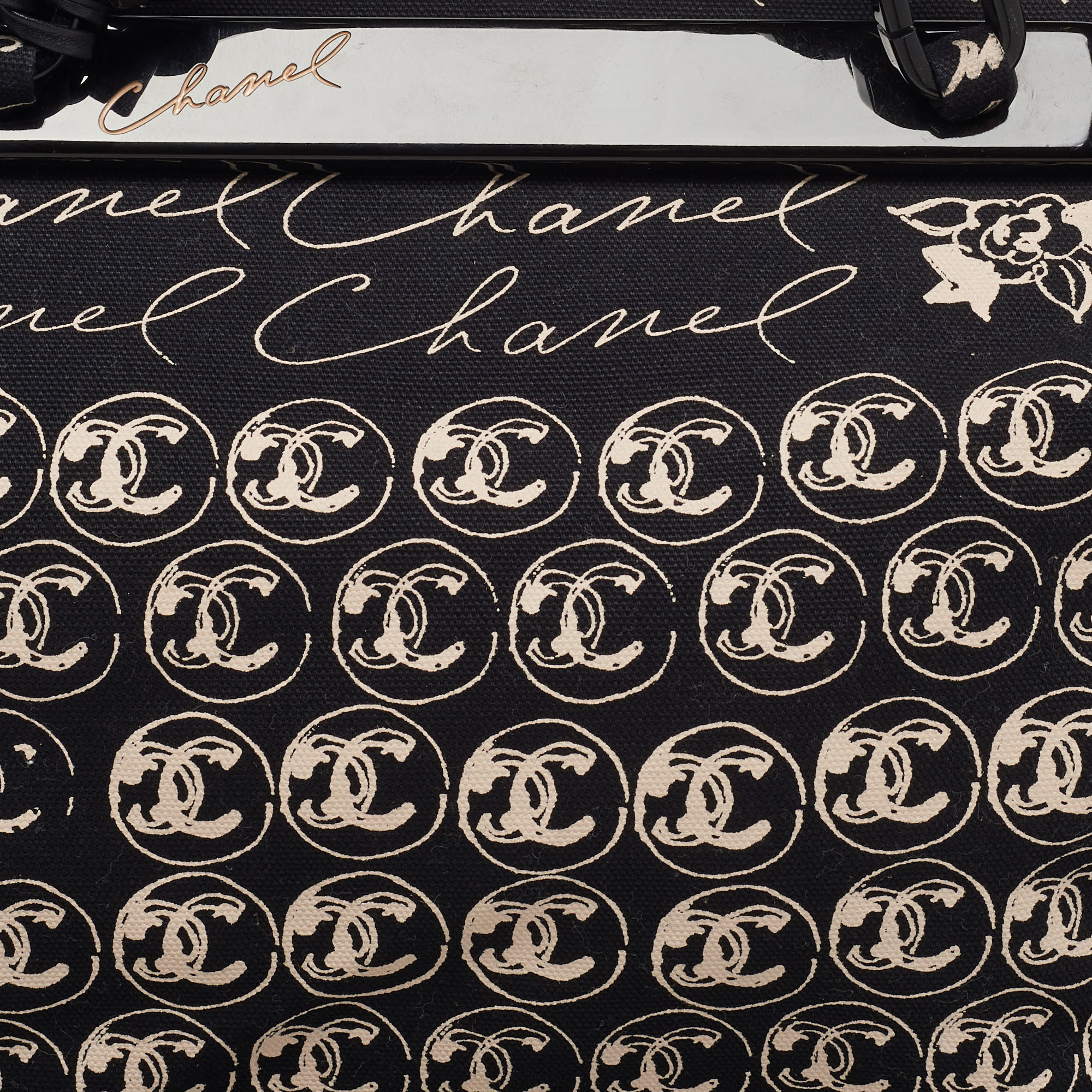 Chanel Black/White Printed Canvas Chain Link Tote