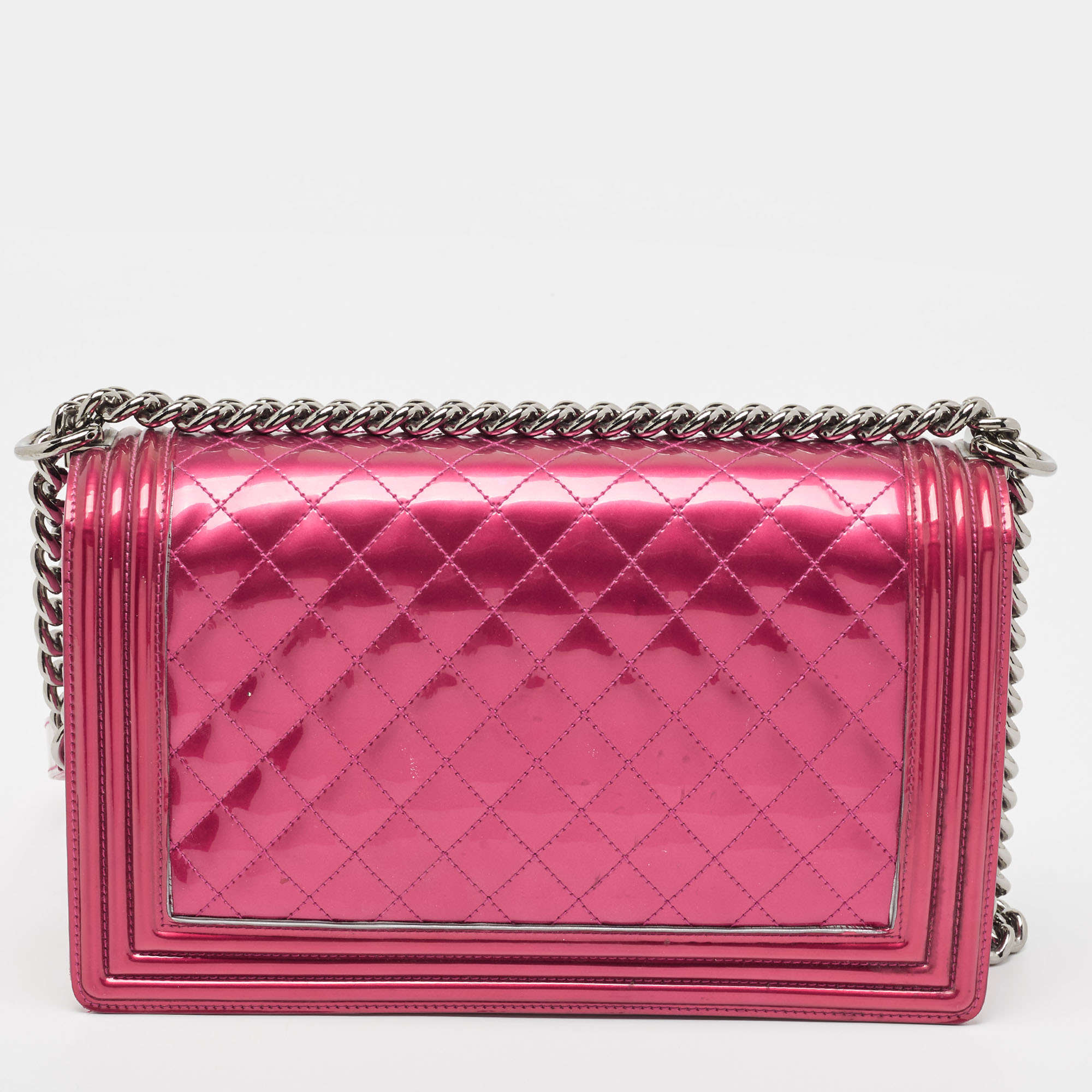 Chanel Pink Quilted Patent Leather New Medium Boy Flap Bag