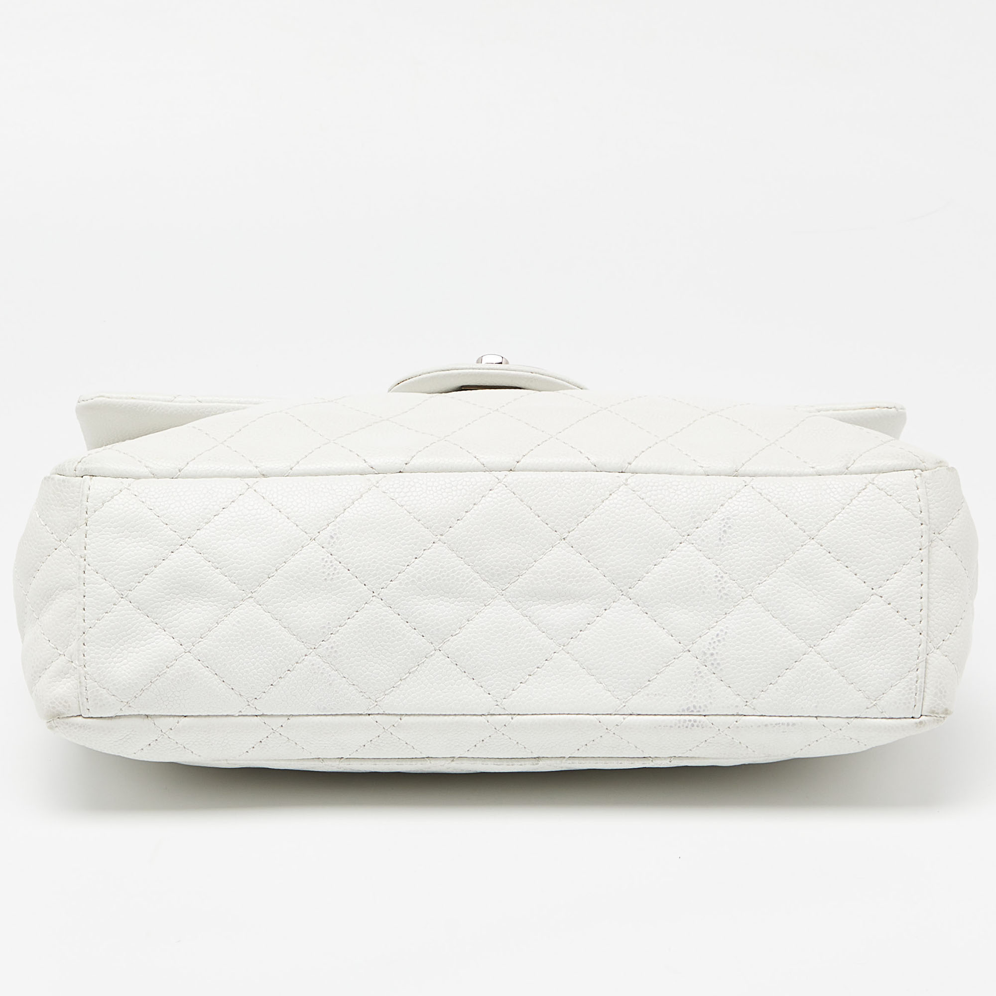 Chanel White Quilted Caviar Leather Maxi Vintage Classic Single Flap Bag