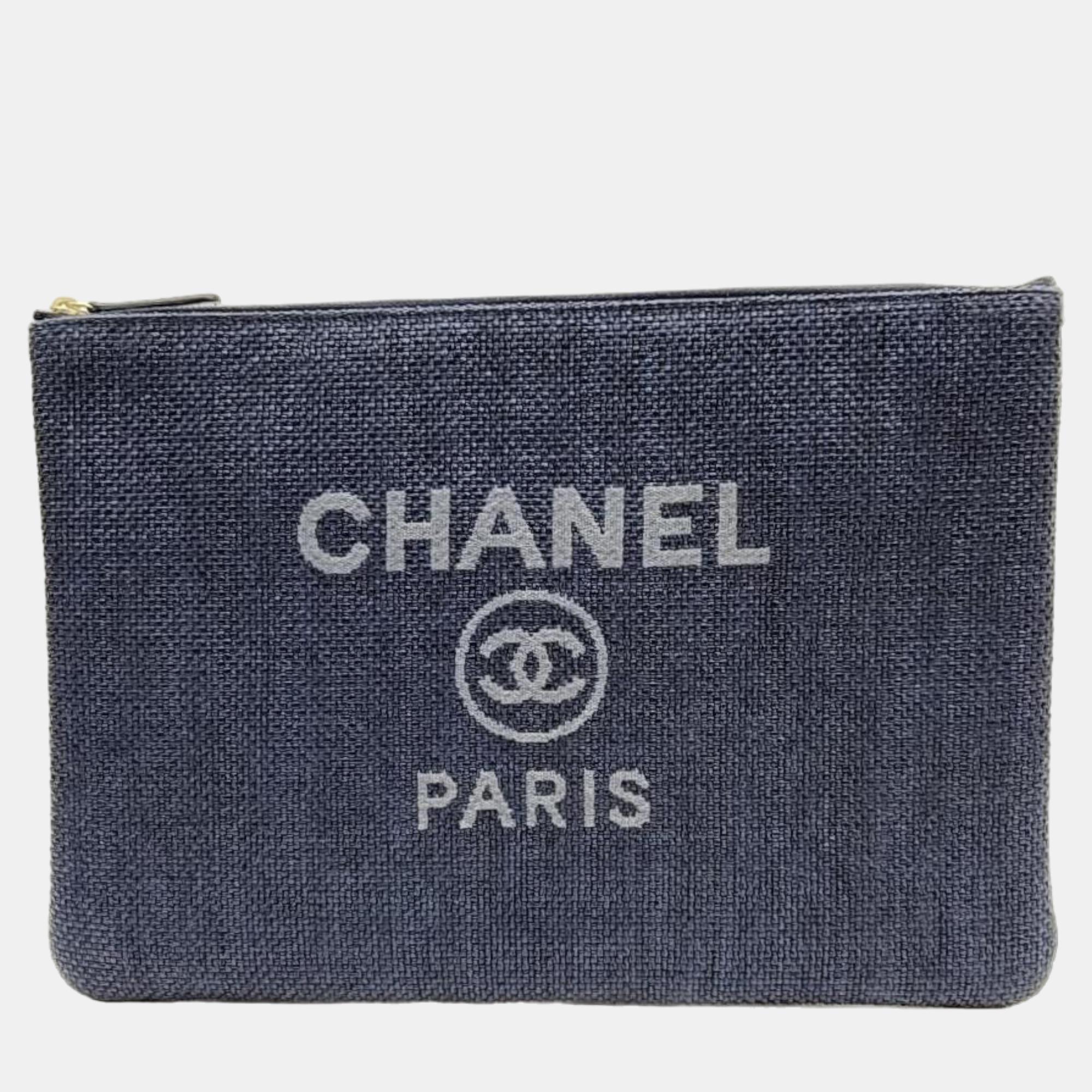 Chanel Blue Denim Large Clutch