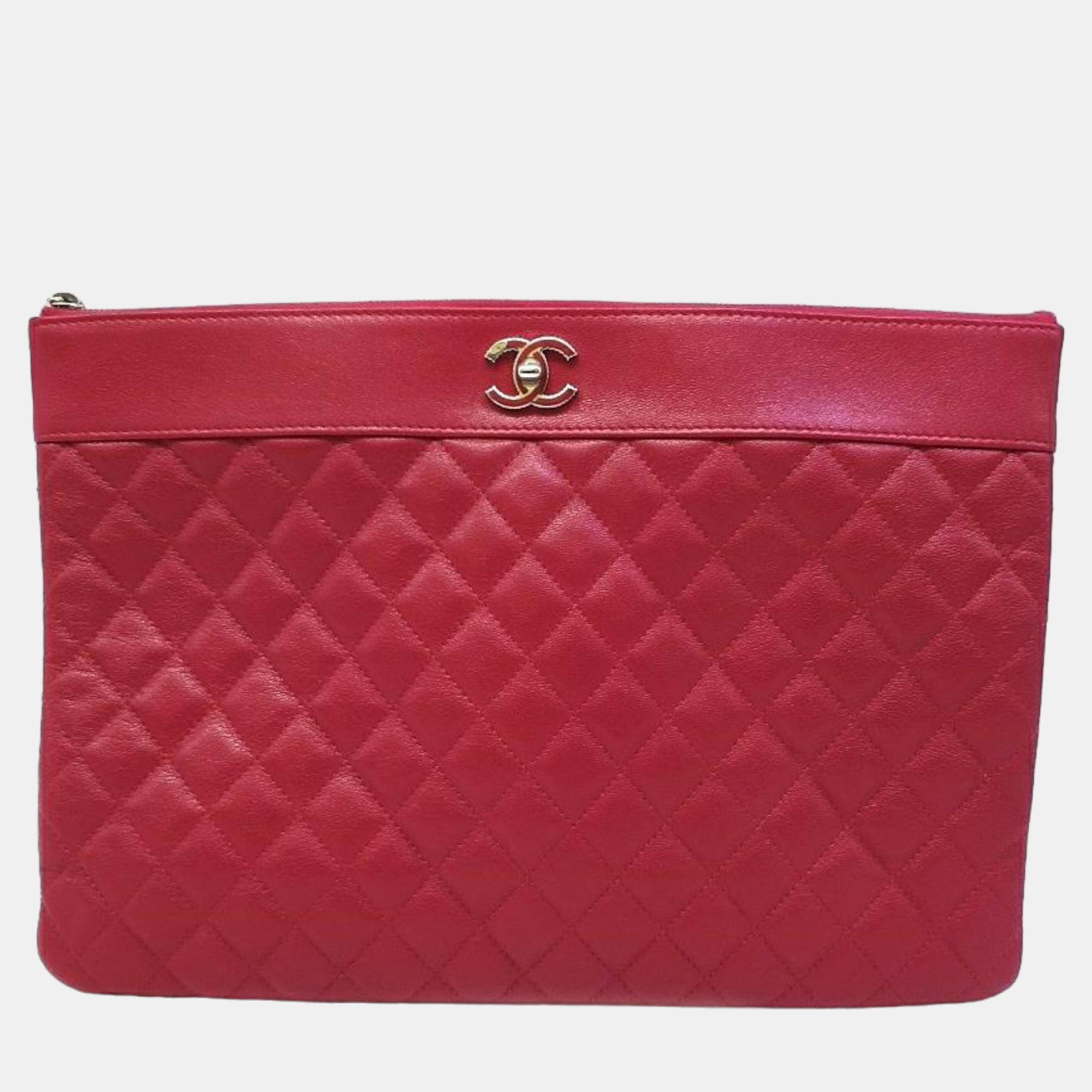 Chanel red leather mademoiselle cc clutch