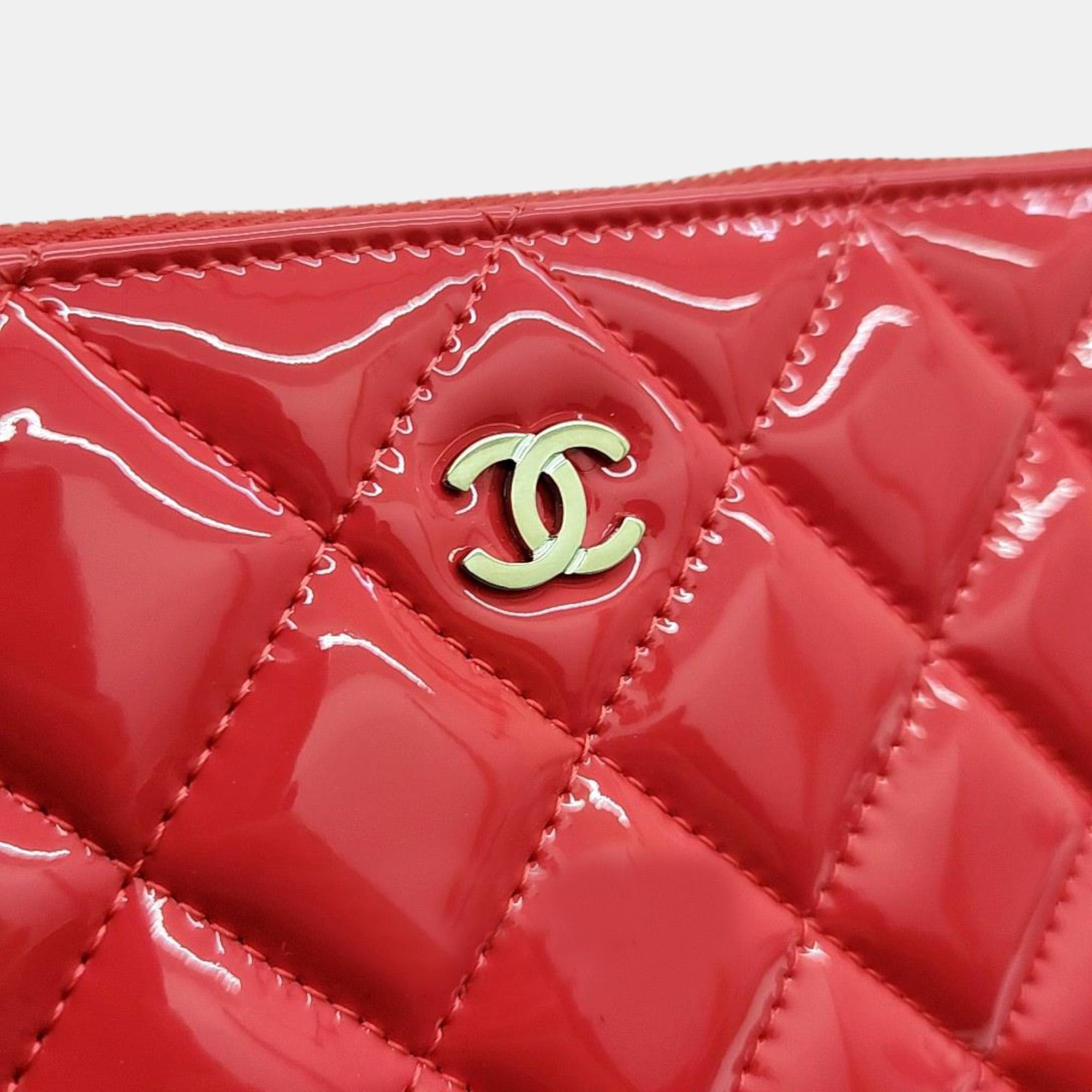 Chanel Red Leather Large O Case Clutch