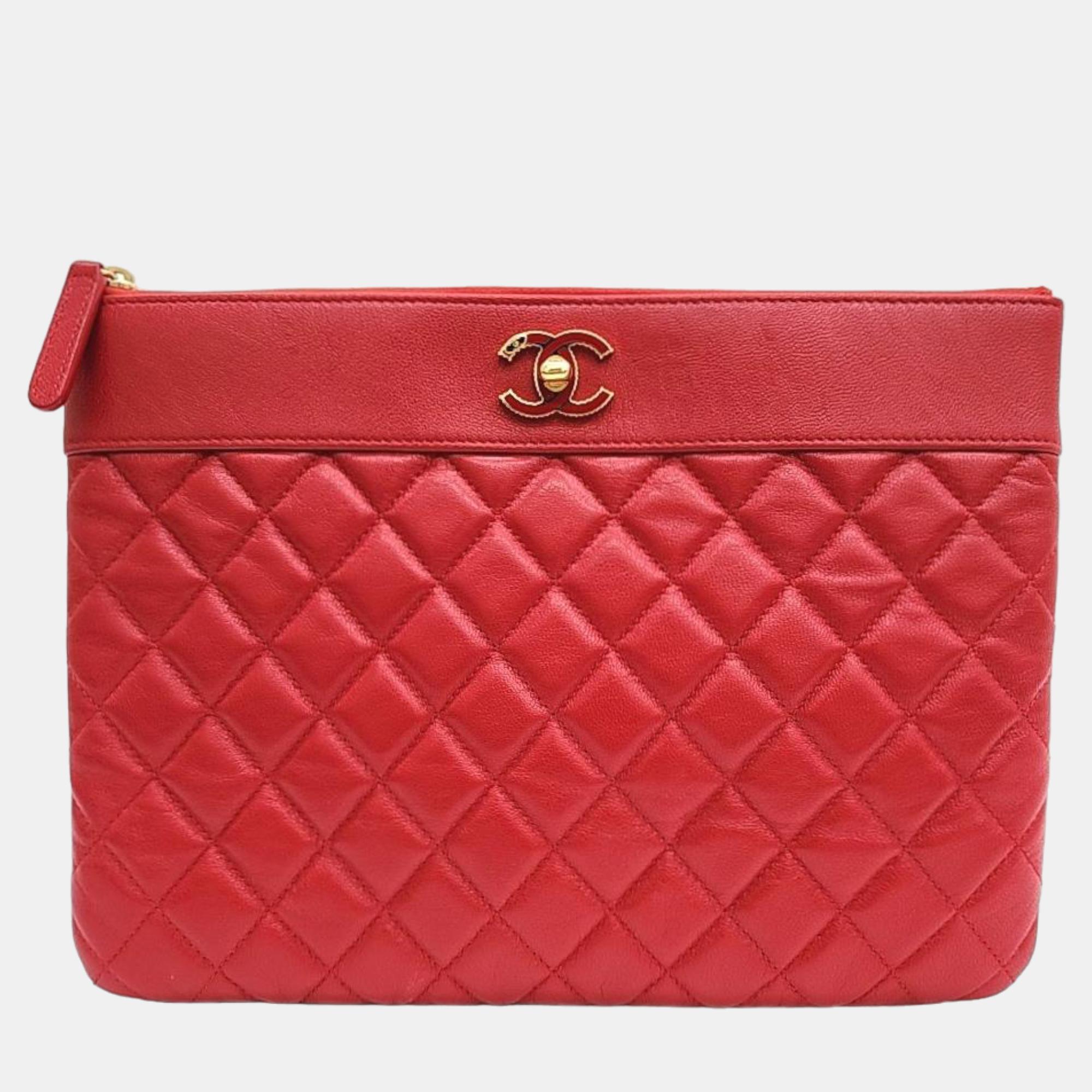 Chanel Red Leather Mademoiselle Clutch