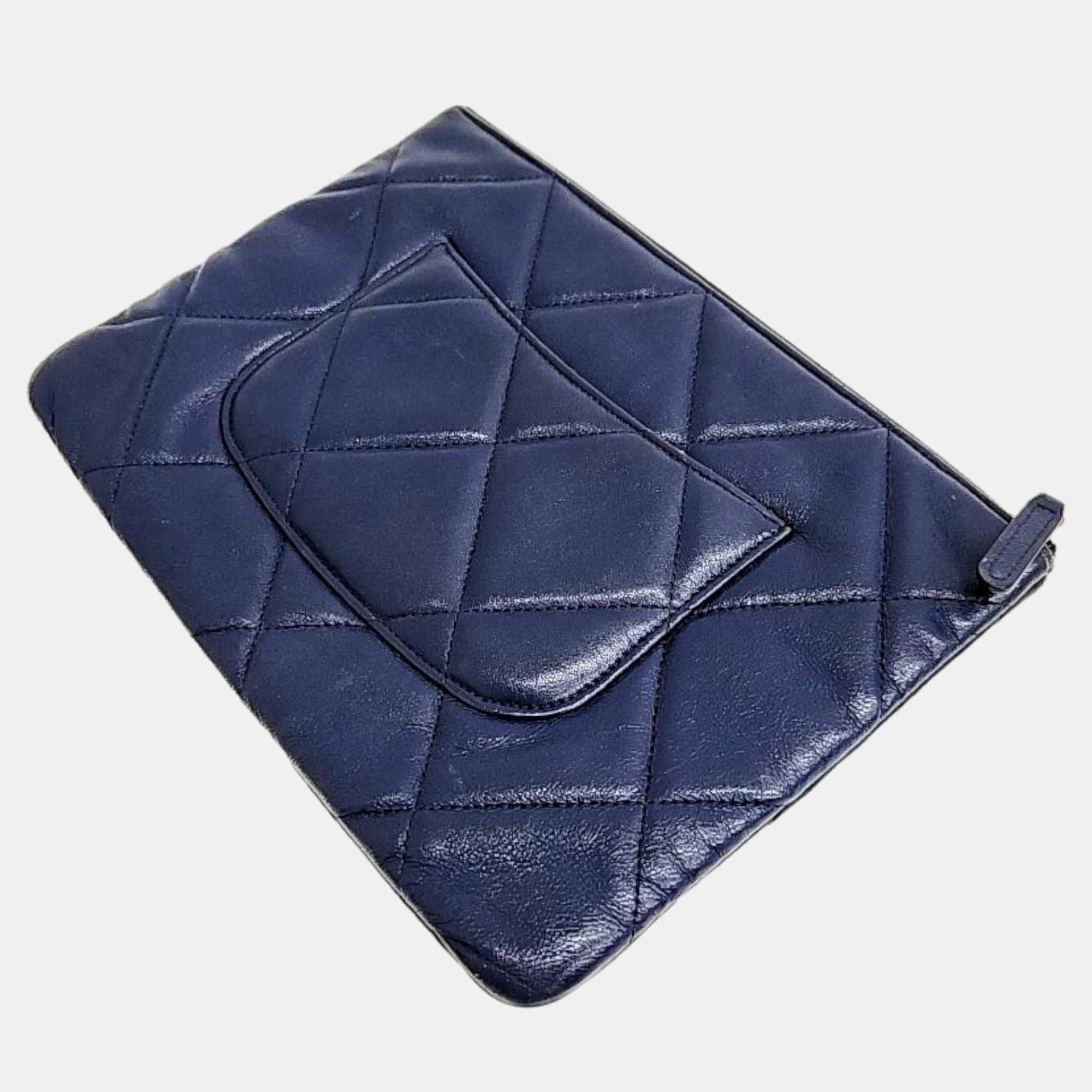 Chanel Blue Leather Medium 19 Clutch