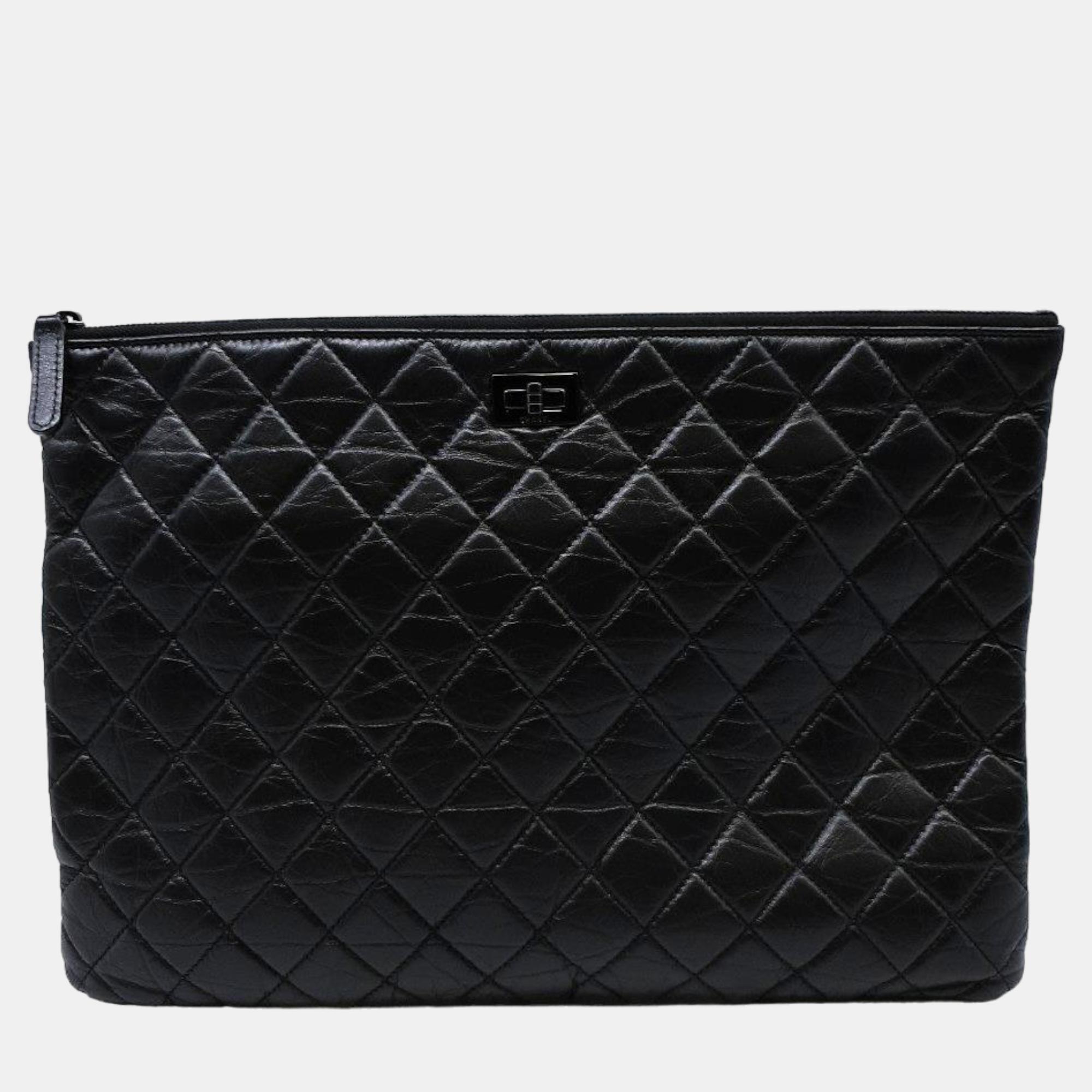Chanel Black Leather CC Clutch